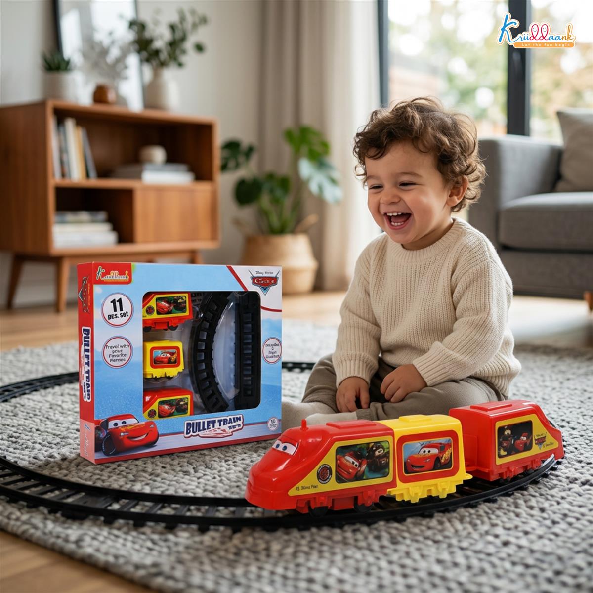 Kriiddaank Disney Pixar Cars Train Set (Small) - 11-Piece Interactive Playset with Lightning McQueen & Friends, Diecast Metal Toy Train, Realistic Miniature Collectible for Kids Ages 3+