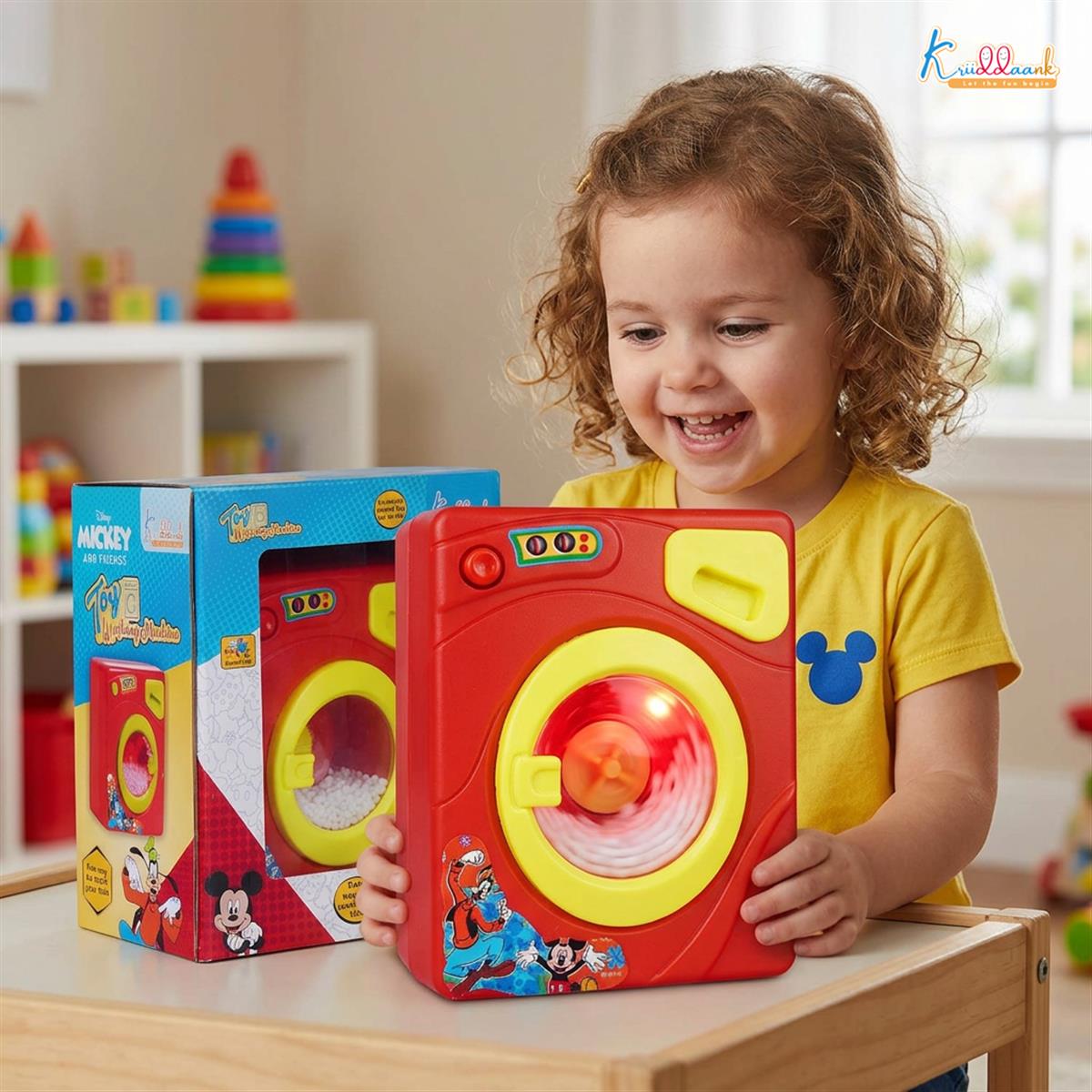 Mickey Family Interactive Mini Washing Machine Toy for Toddlers - Battery Operated Home Appliance with Realistic Sounds & Motion - Disney Mickey Pretend Play Laundry Set for Kids Ages 3+