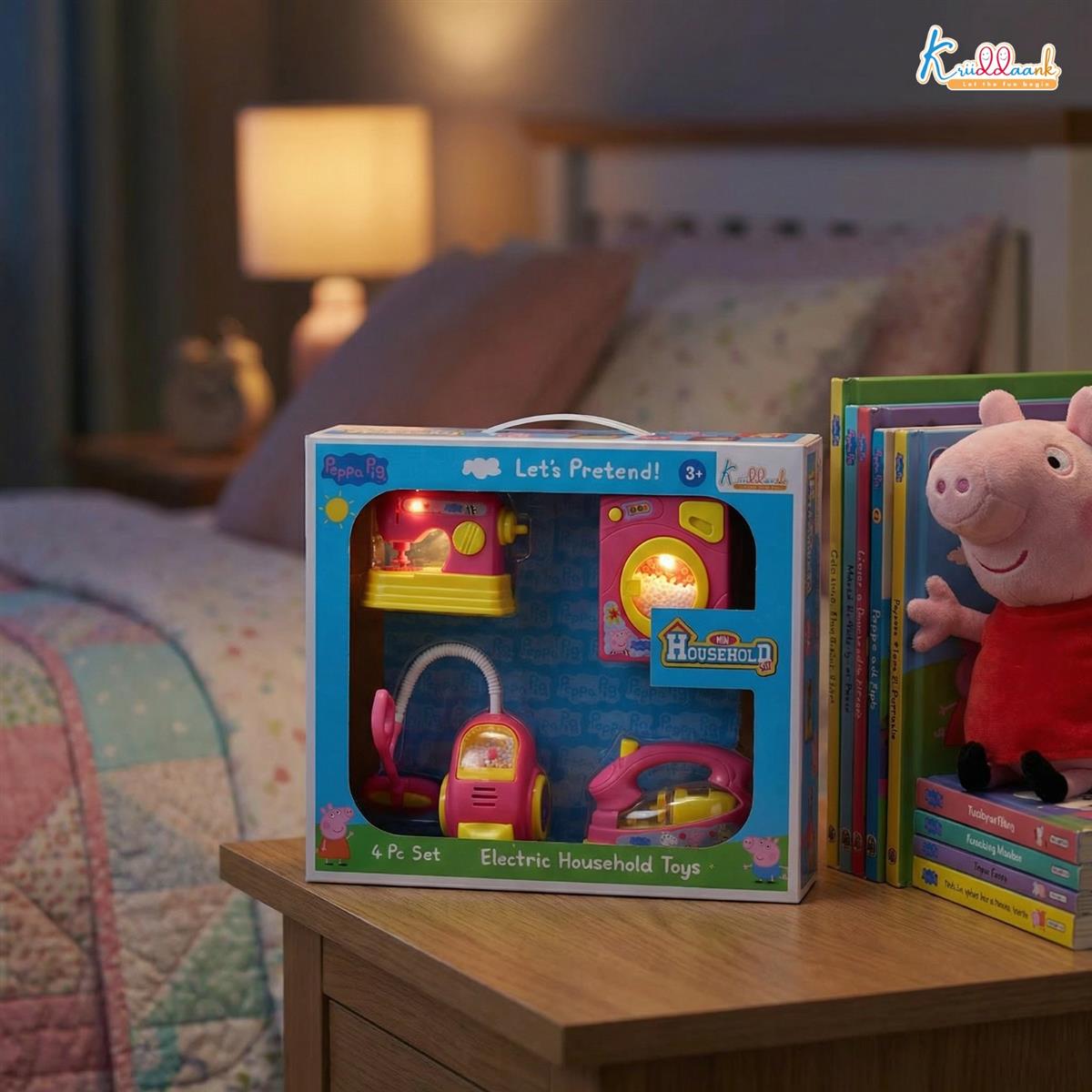 Hasbro Peppa Pig Theme Household 4-Piece Role Play Set - Toy Washing Machine, Vacuum Cleaner, Iron & Hair Dryer with Lights - Educational Pretend Play Gift for Kids Ages 3+