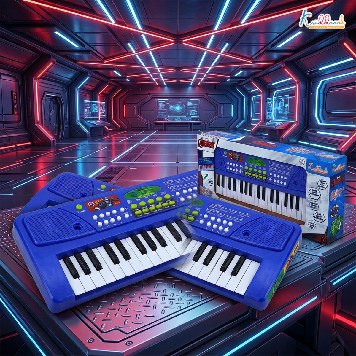 Marvel Avengers 37-Key Keyboard Piano for Kids with Microphone, 8 Rhythms & Tones, USB & Battery Powered Educational Musical Toy for Boys and Girls, 3+ Years (Red)