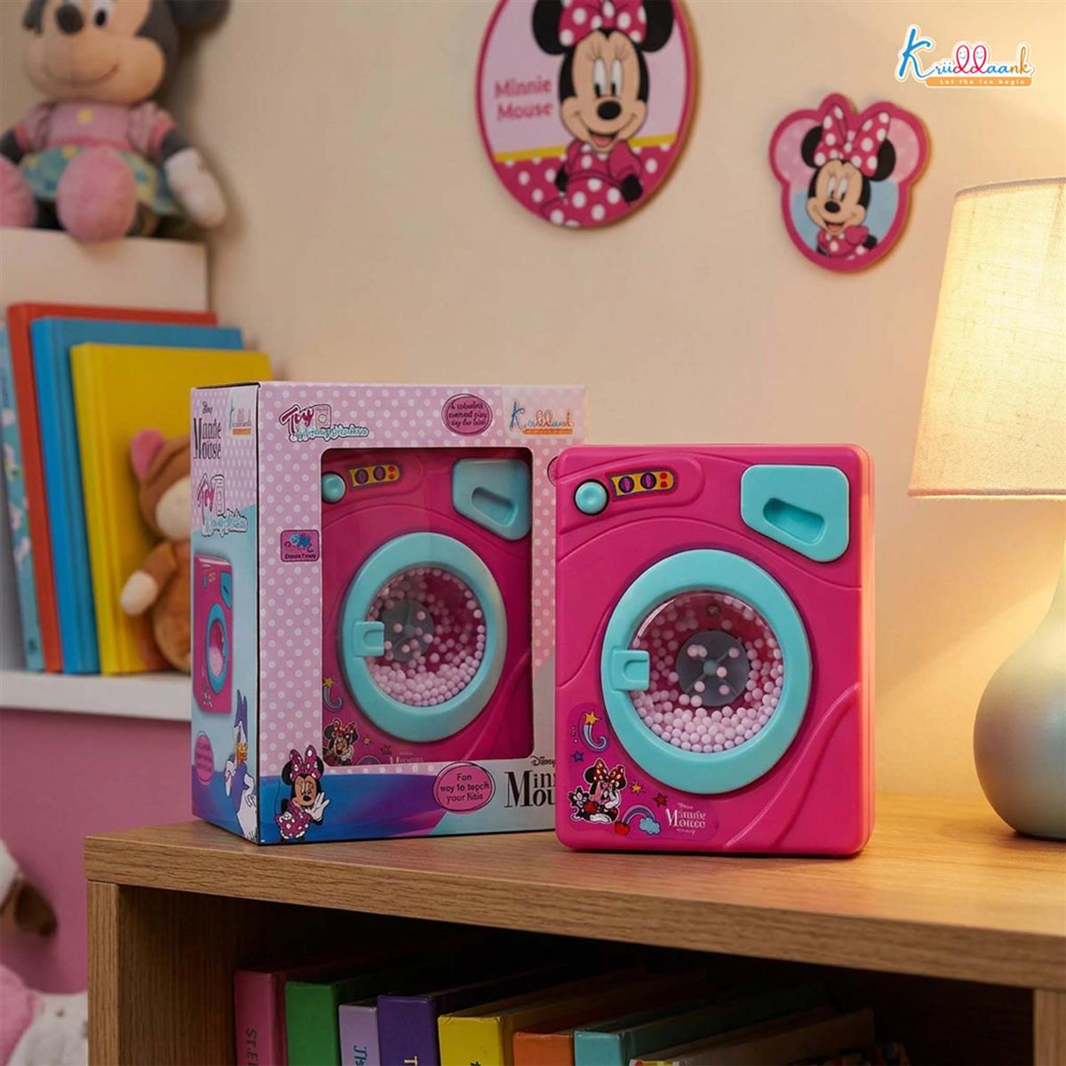 Minnie Theme Interactive Family Washing Machine Toy for Toddlers - Pink Mini Laundry Appliance with Light & Sounds, Educational Pretend Play Gift for Kids Aged 3+ Years