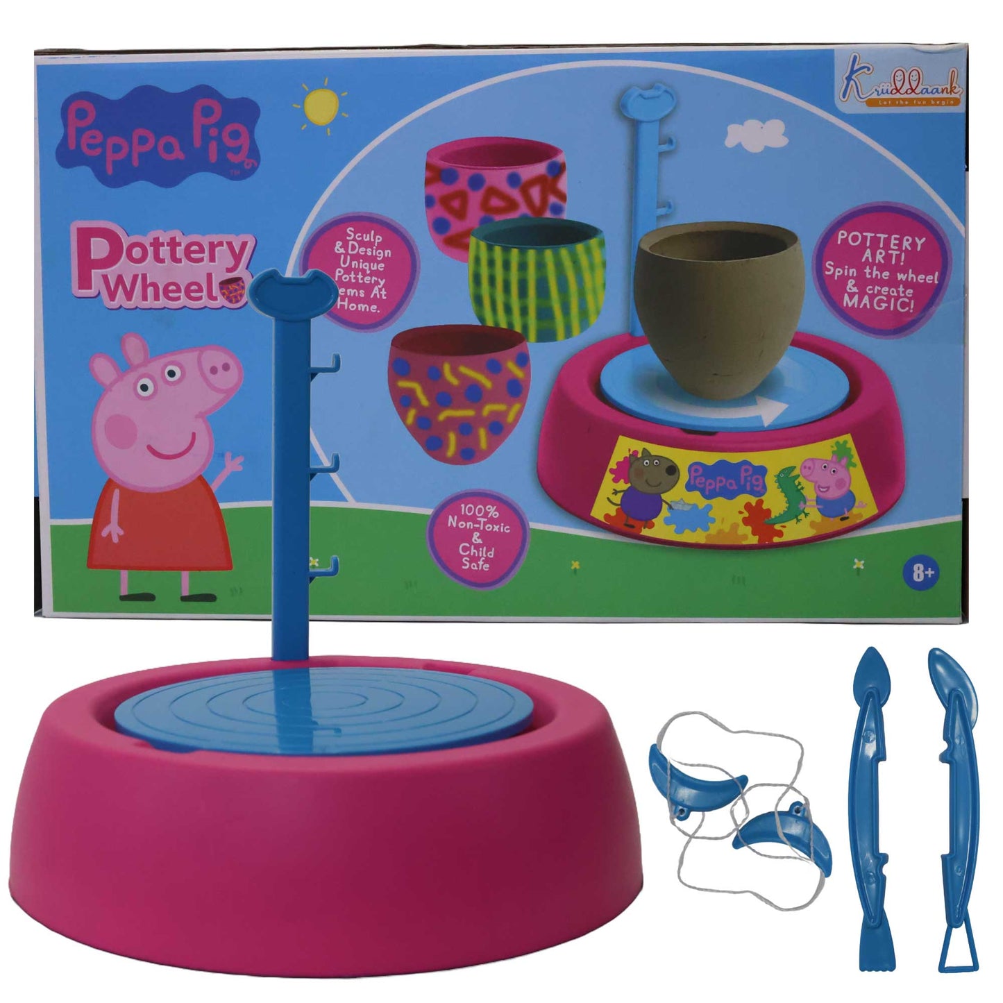 Kriiddaank Potterywheel-PeppaPigThemeByHasbroPeppa Pig Pottery Wheel KitPeppa Pig Themed Clay Craft SetPeppa Pig DIY Pottery Wheel for KidsPeppa Pig Pottery Set with Tools & ClayInteractive Peppa Pig Pottery Making Kit