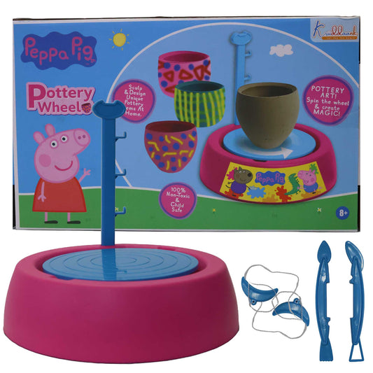 Kriiddaank Potterywheel-PeppaPigThemeByHasbroPeppa Pig Pottery Wheel KitPeppa Pig Themed Clay Craft SetPeppa Pig DIY Pottery Wheel for KidsPeppa Pig Pottery Set with Tools & ClayInteractive Peppa Pig Pottery Making Kit