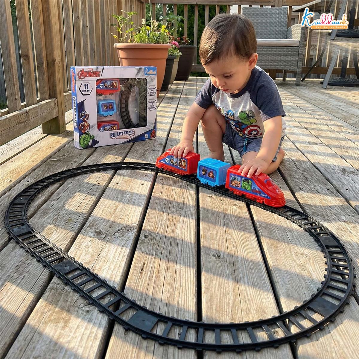 Kriiddaank Marvel Avengers Bullet Train Set for Kids - 11 Pcs Interactive Playset with Iron Man & Captain America, Battery Operated Toy with Sounds & Easy-to-Assemble Tracks, Age 3+