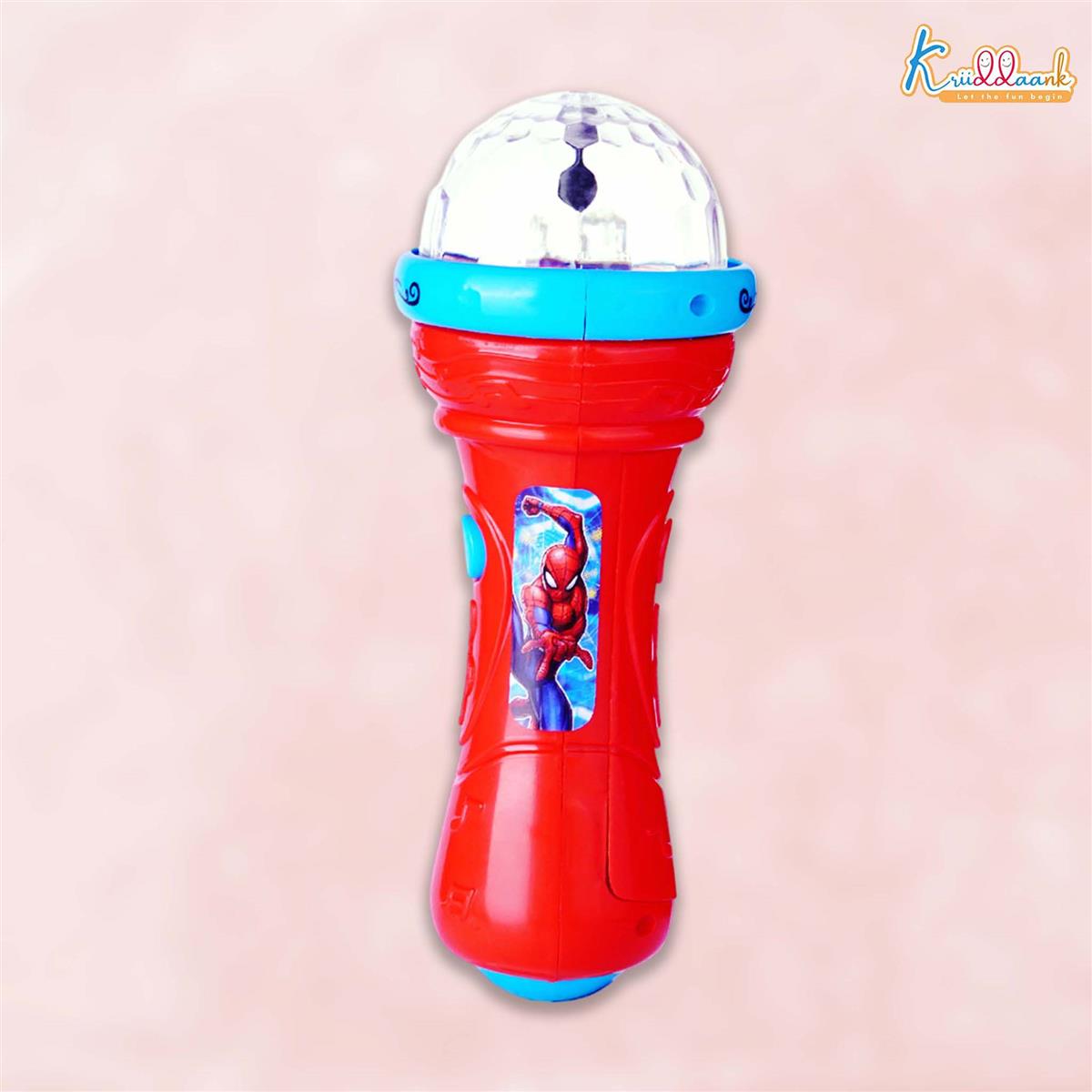 Kriiddaank Spiderman Musical Karaoke Microphone for Kids with Rotating Disco Lights & Projector - Educational Musical Toy for Boys & Girls 3+ Years, Sound Effects, Battery Operated, Blue