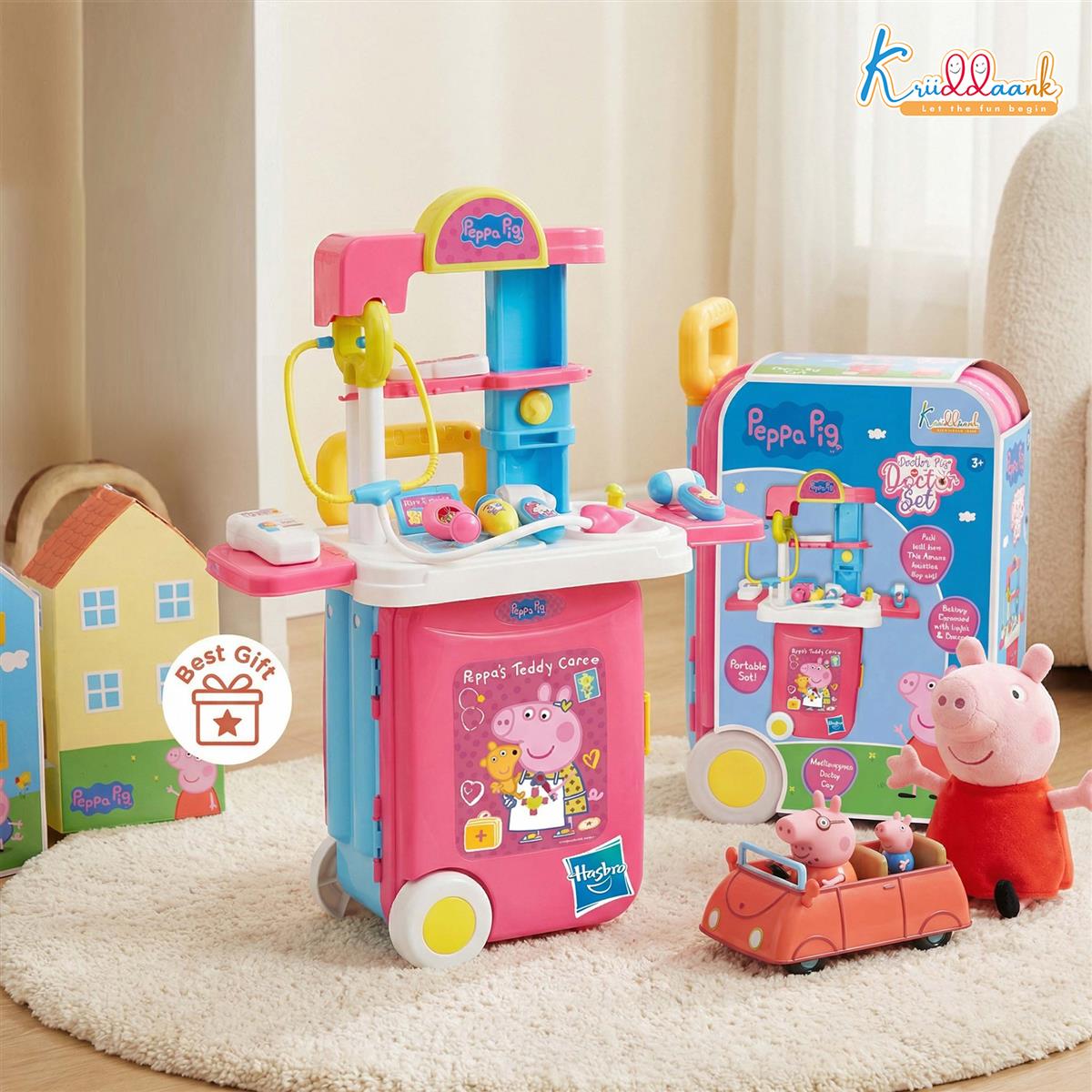Hasbro Peppa Pig Doctor Set - Portable Medical Cart with Lights & 9 Accessories, Pretend Play Nurse & Doctor Kit for Kids Aged 3+, Pink Multipurpose Trolley Toy, Best Gift for Toddlers