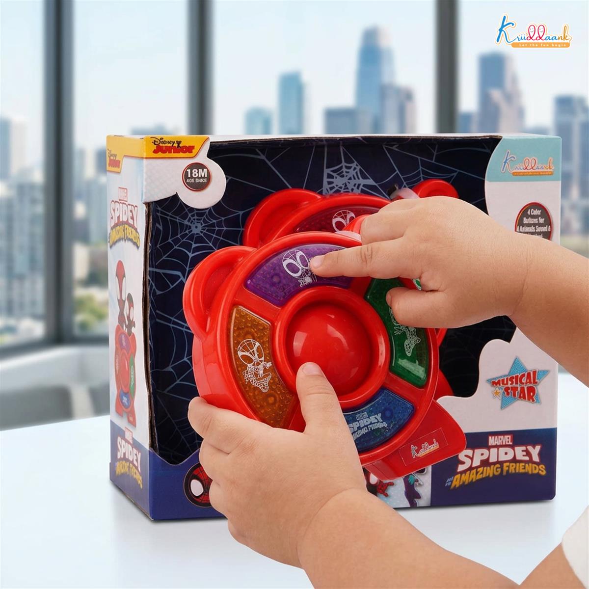 Spiderman Theme Portable Music Star System for Kids â€“ Interactive Pocket-Sized Sound Toy with 4 Animal & Musical Tones â€“ Battery Operated Safe & Durable Educational Toy for 3+ Year Olds