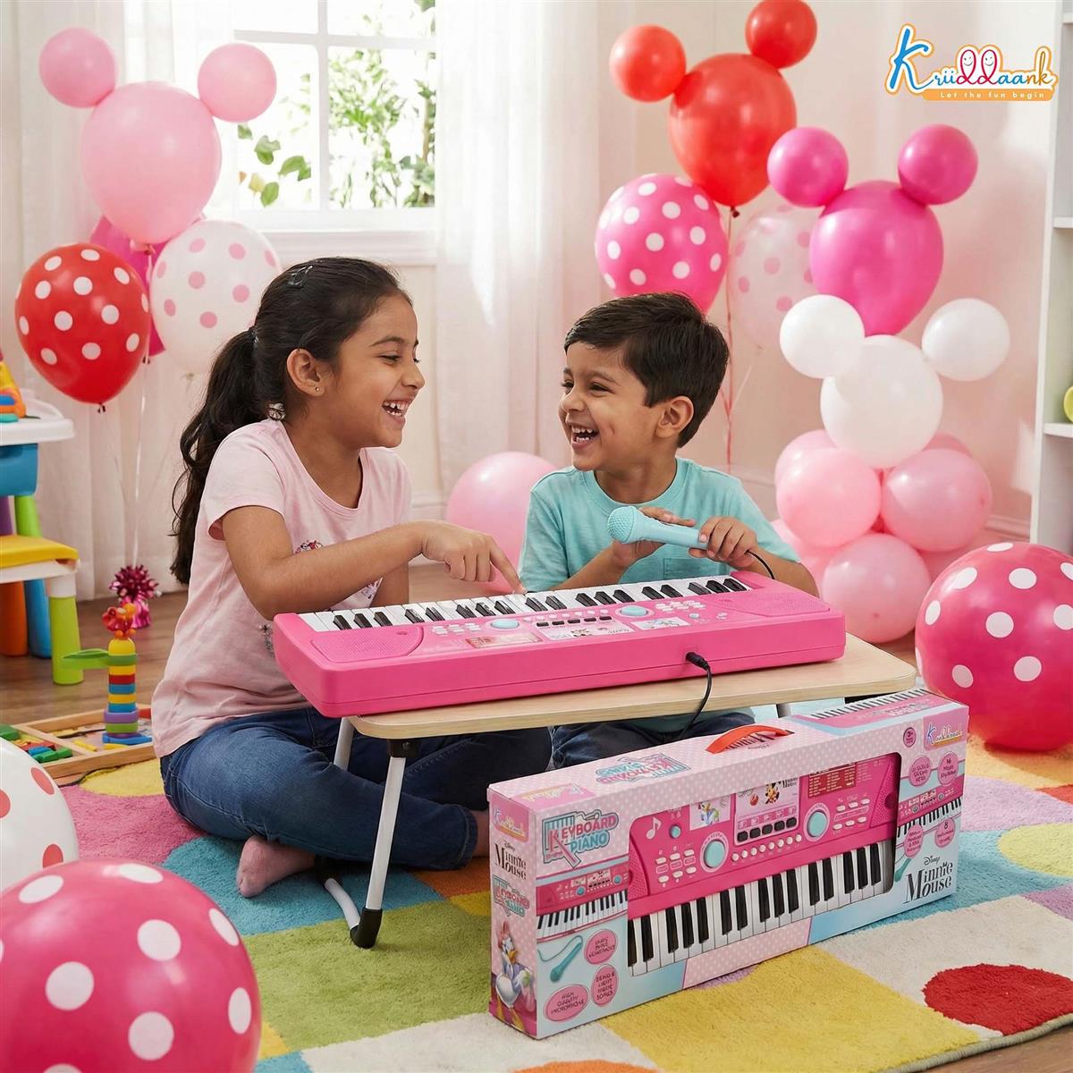 Kriiddaank Minnie Keyboard Piano 500 for Kids - Portable Electronic Musical Toy with Microphone, 8 Instrument Sounds & 16 Rhythms, Early Learning Gift for Girls 3+ Years, Pink
