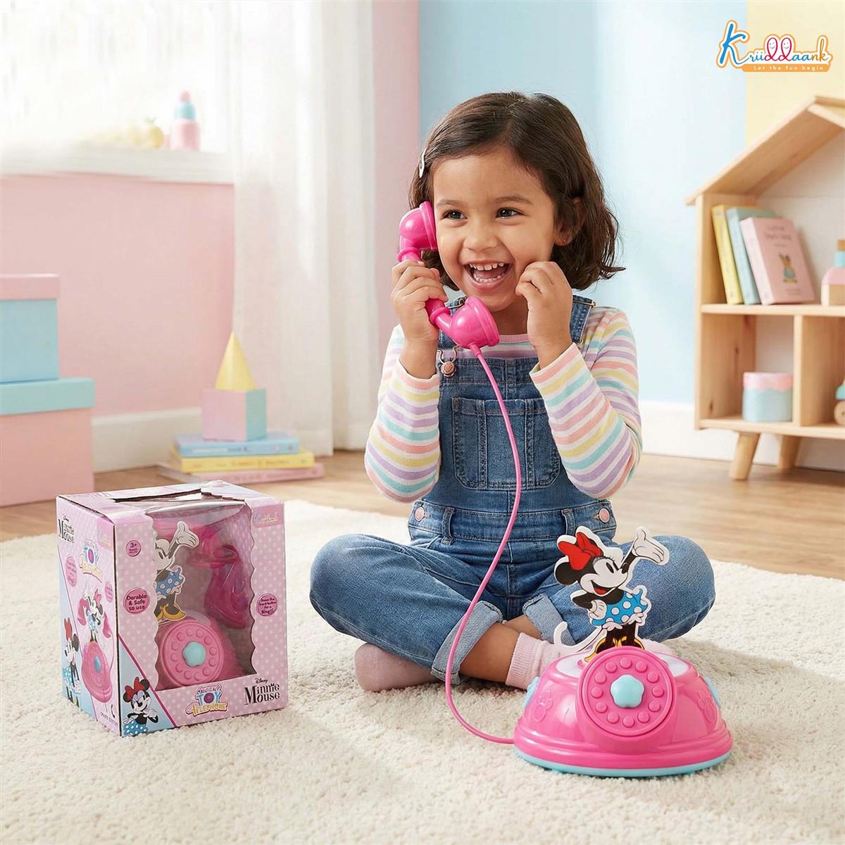 Minnie Talking Telephone Toy for Kids - Pretend Play Landline Phone with Interactive Music & Sounds, Durable Educational Toy for Girls 3+ Years Old, Pink & Fun Design for Creative Role Play