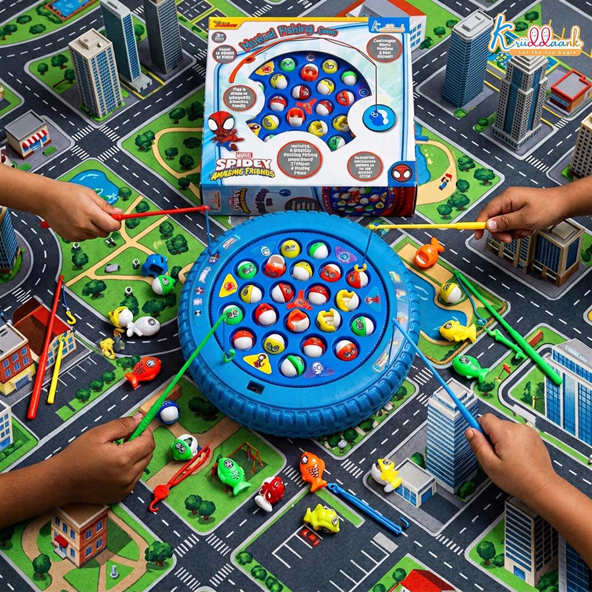 Spiderman Musical Rotating Fishing Game for Kids - Underwater Adventure Theme | Battery Operated Interactive Toy with 21 Fishes & 4 Poles | Fun Educational Game for Boys & Girls Age 3+ Years