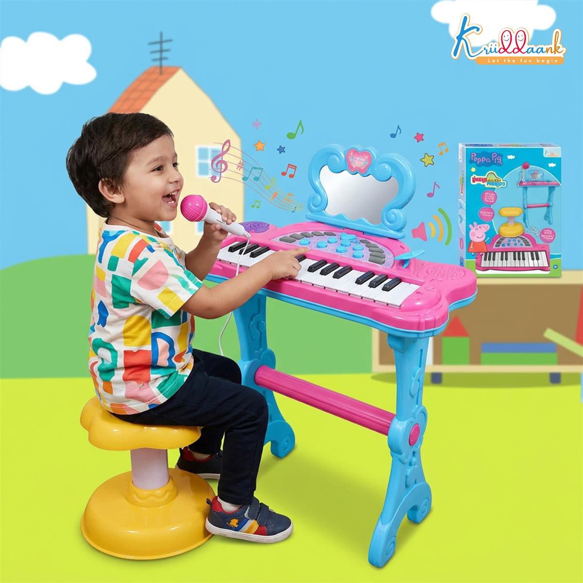 Hasbro Peppa Pig Little Pianist Keyboard with Microphone & Stool - Musical Toy for Kids 3+ - Karaoke Mode, MP3 Connection, 25 Inbuilt Tunes, Electronic Piano for Girls & Toddlers - Pink