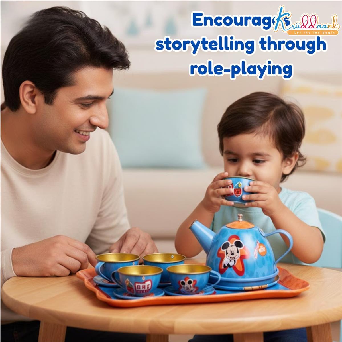 Disney Mickey 14-Piece Childrenâ€™s Tin Tea Set - Junior Pretend & Play Kitchen Toy for Kids 3+ Years Old - Includes Cups, Saucers, Tray & Coasters - Durable Metal Play Set for Boys & Girls