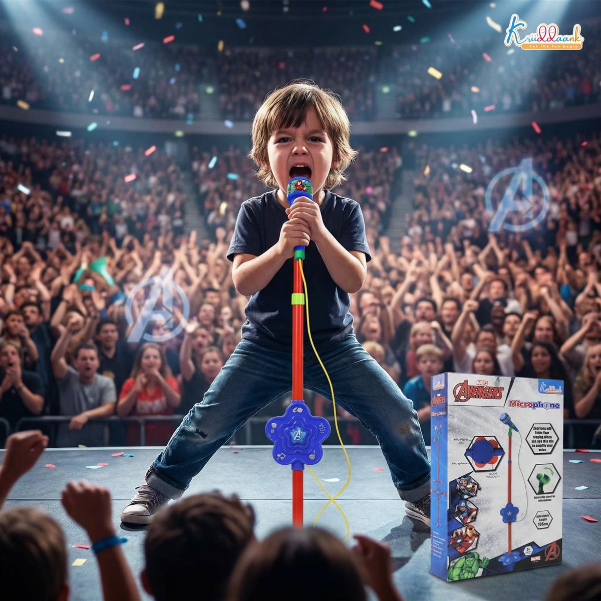 Marvel Avengers Karaoke Microphone with Adjustable Stand for Kids - Featuring Iron Man, Spider-Man & Black Panther - Bluetooth & USB Singing Toy - Musical Gift for Boys & Girls Ages 3+