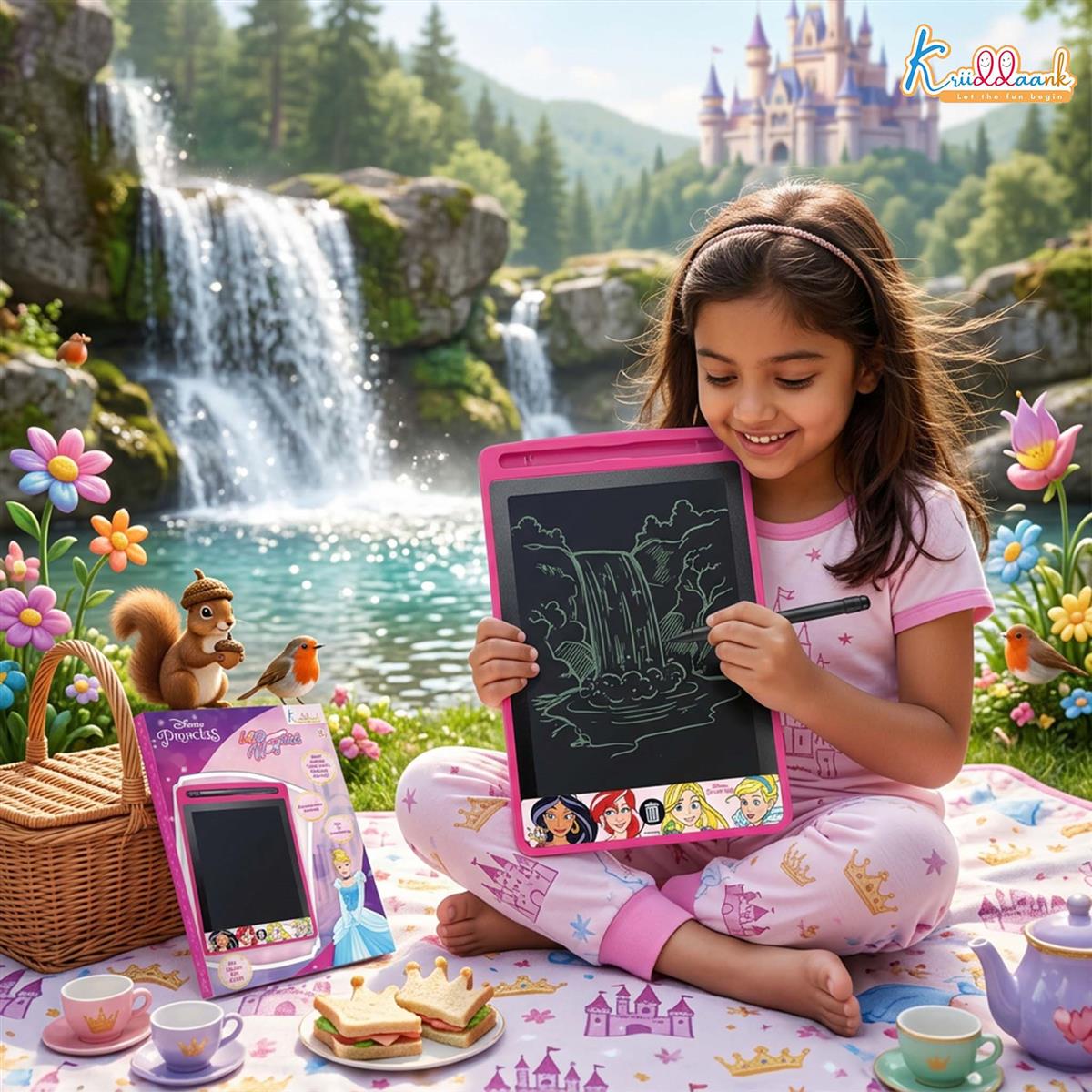 Kriiddaank Princess LCD Writing Tablet, 8.5 Inch Electronic Drawing Pad for Kids, Reusable Doodle Board & Magic Slate, Toddler Travel Toy & Birthday Gift for 3-12 Year Old Girls, Pink