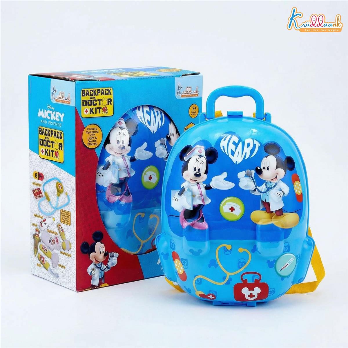Disney Mickey Theme Backpack Doctor Gift Set for Kids - 8 Pcs Medical Kit with Interactive Light & Sound Stethoscope, Portable Educational Role Play Toy for Boys & Girls Ages 3+