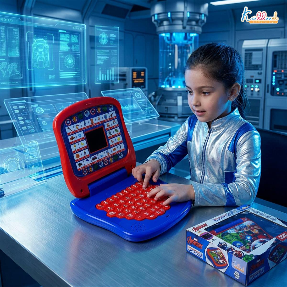 Marvel Avengers Theme Educational Laptop for Kids - Interactive Pre-School Learning Toy with Screen, Music, Alphabet & Number Keys - Fun Educational Gift for Boys & Girls 3+ Years (Red & Blue)