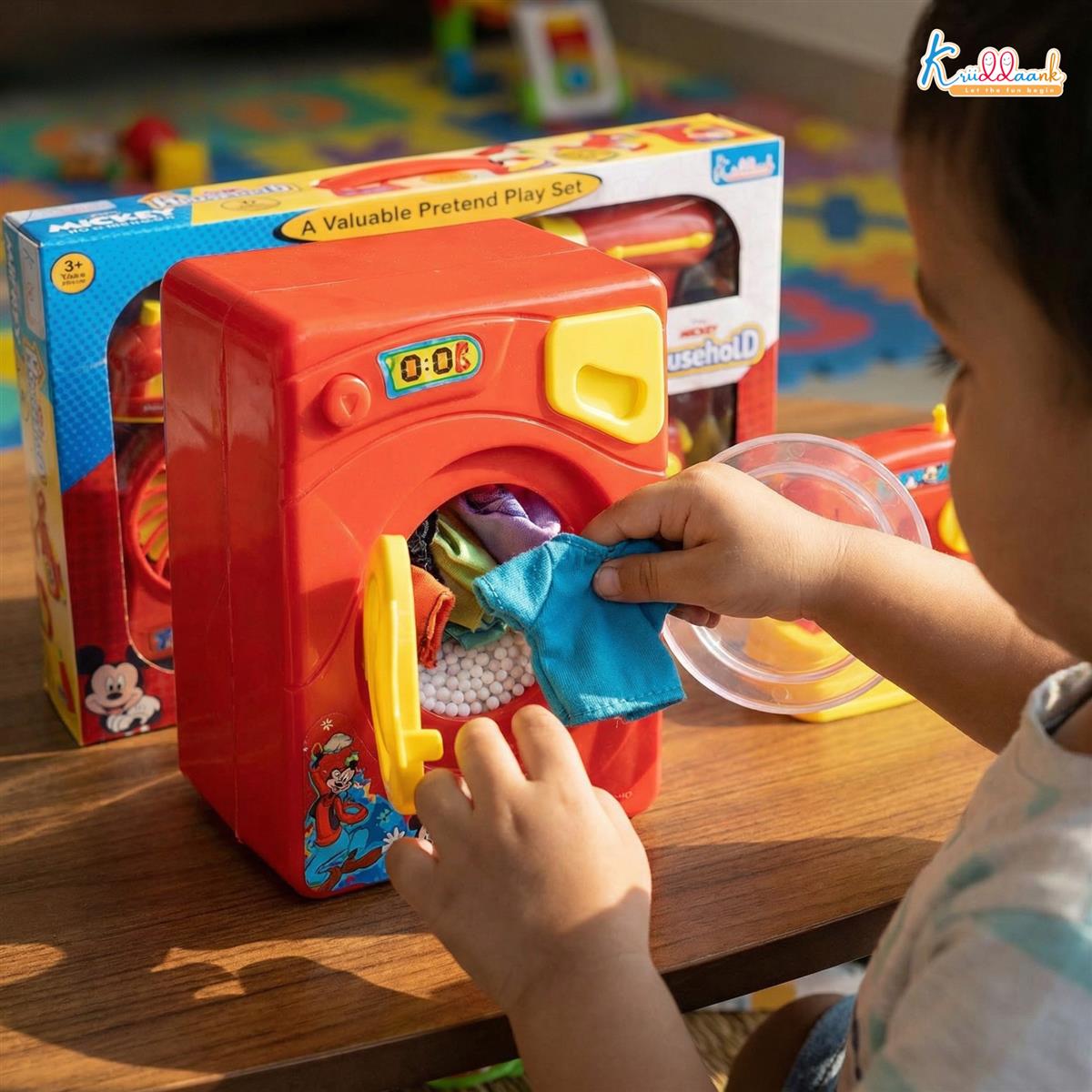 Mickey Mouse 6-Piece Mini Household Toy Set - Battery Operated Washing Machine, Vacuum Cleaner, Sewing Machine, Hair Dryer, Iron & Fan - Interactive Pretend Play Appliances for Kids Ages 3+