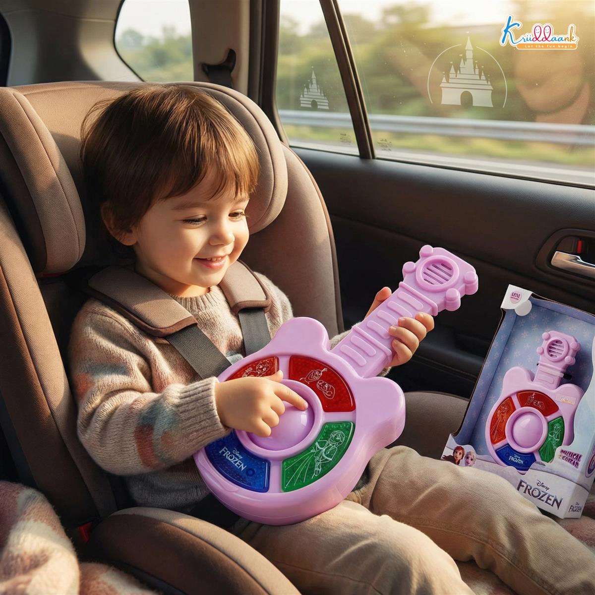 Frozen Mini Music Guitar - Portable Musical Instrument Toy for Kids with 4 Sound Buttons & Lights - Battery Operated Educational Gift for Boys & Girls Ages 3+