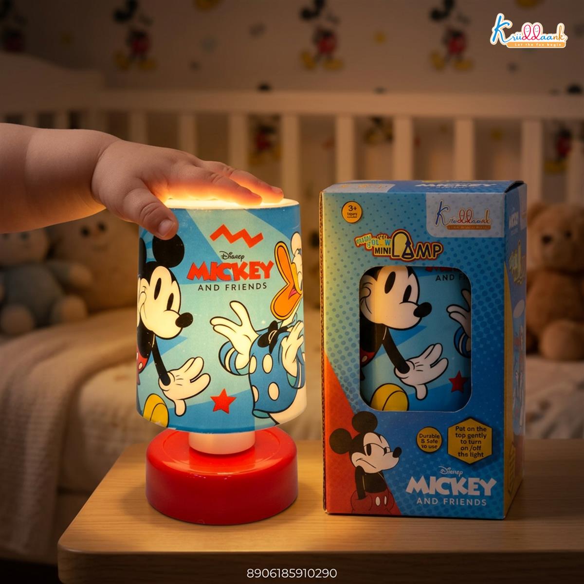 Kriiddaank Mickey Mouse Themed Table Lamp - Battery Operated LED Night Light for Kids Bedroom, Push Top Glow Lamp, Portable Bedside Decor & Disney Collectible Gift for Boys and Girls, 3+ Years