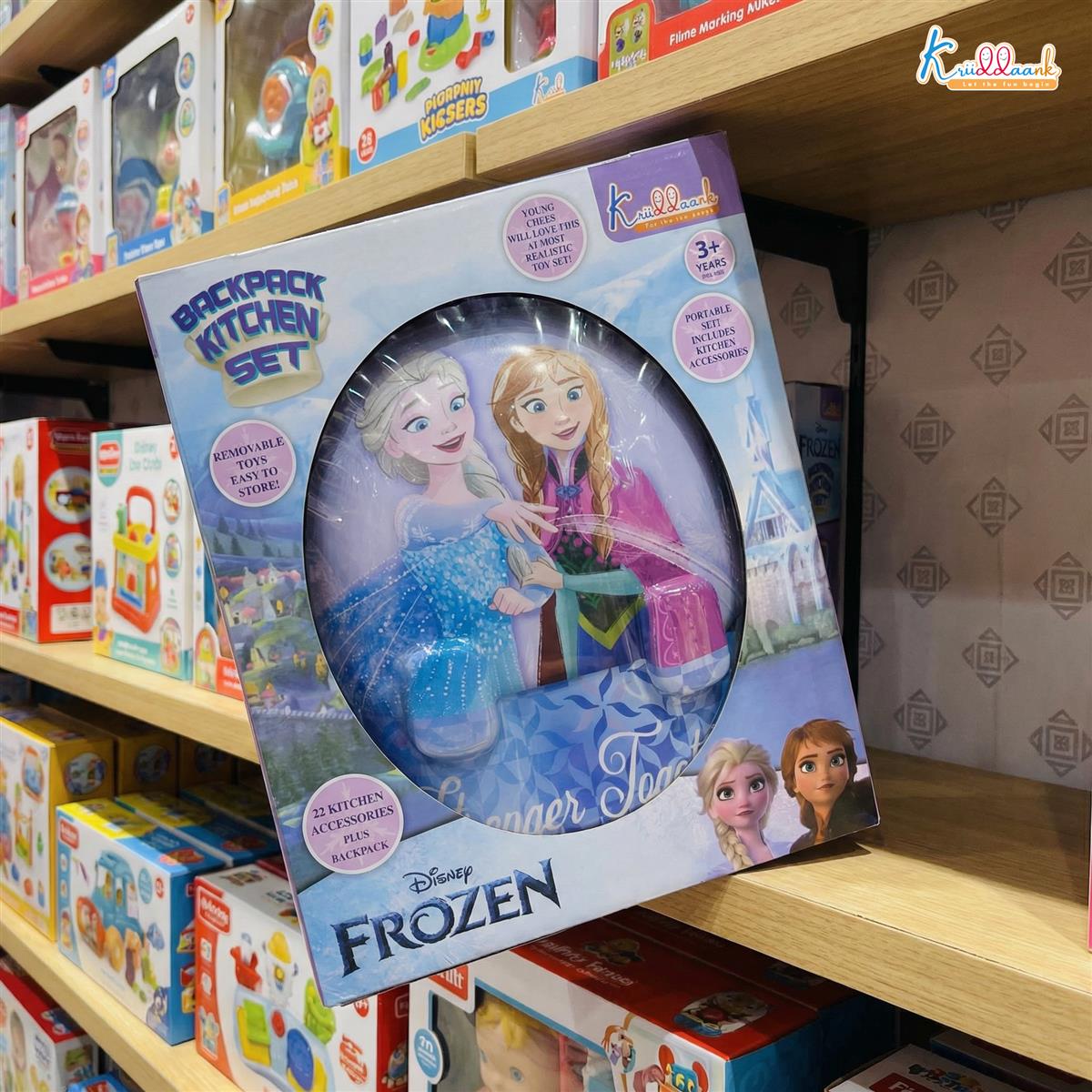 Disney Frozen Backpack Kitchen Gift Set for Kids - 21 Pcs Pretend Play Cooking Set with Music & Accessories - Portable Kitchen Toy for Girls 3+ Years - Turkish Blue