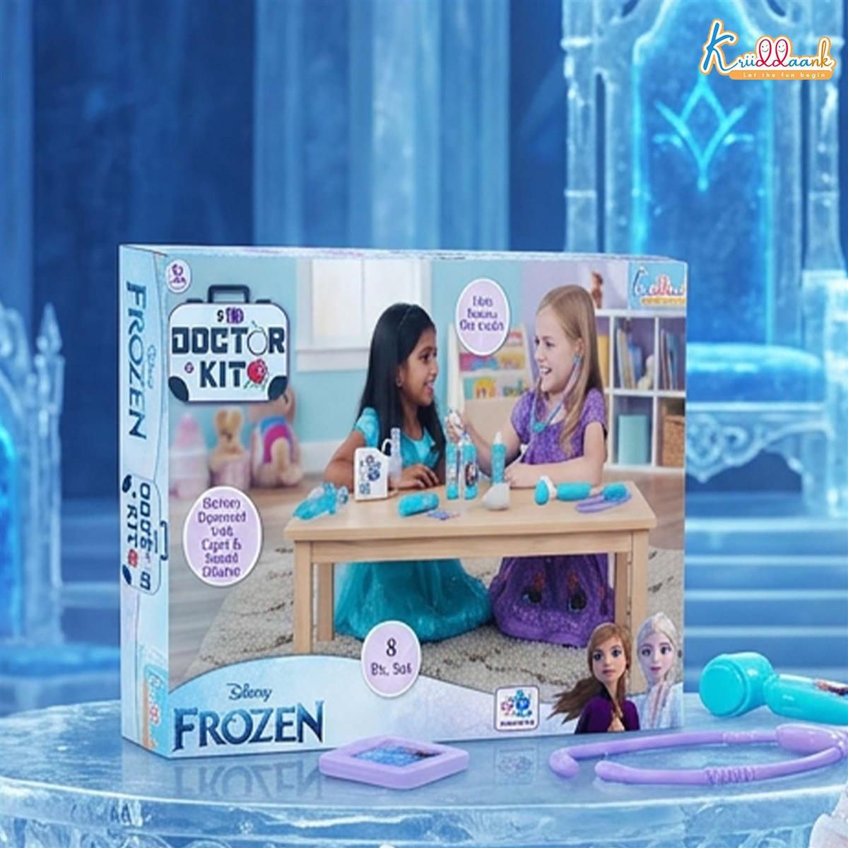Kriiddaank Frozen Doctor Kit for Kids - 8 Piece Medical Play Set with Stethoscope, Syringe & Accessories - Non-Electric Pretend & Role Play Toy for Girls 3+ Years (Turkish Blue)