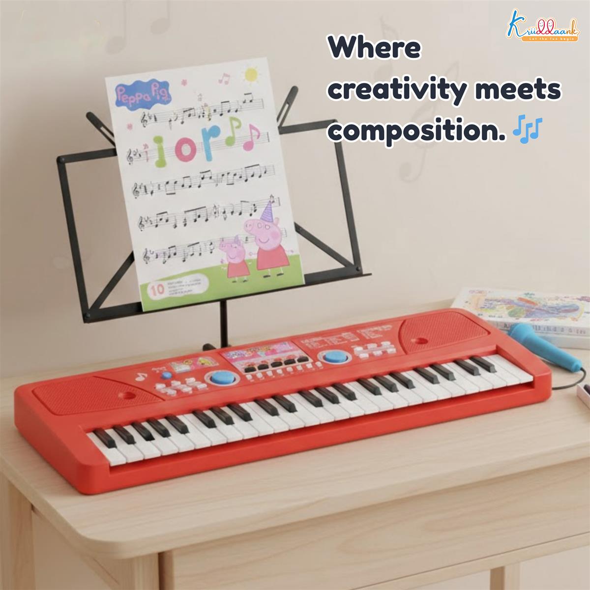 Hasbro Peppa Pig 61-Key Digital Keyboard Piano for Kids - Musical Learning Toy with Microphone, 8 Instrument Sounds, 16 Rhythms, USB & Battery Powered - Pink (KD-500)