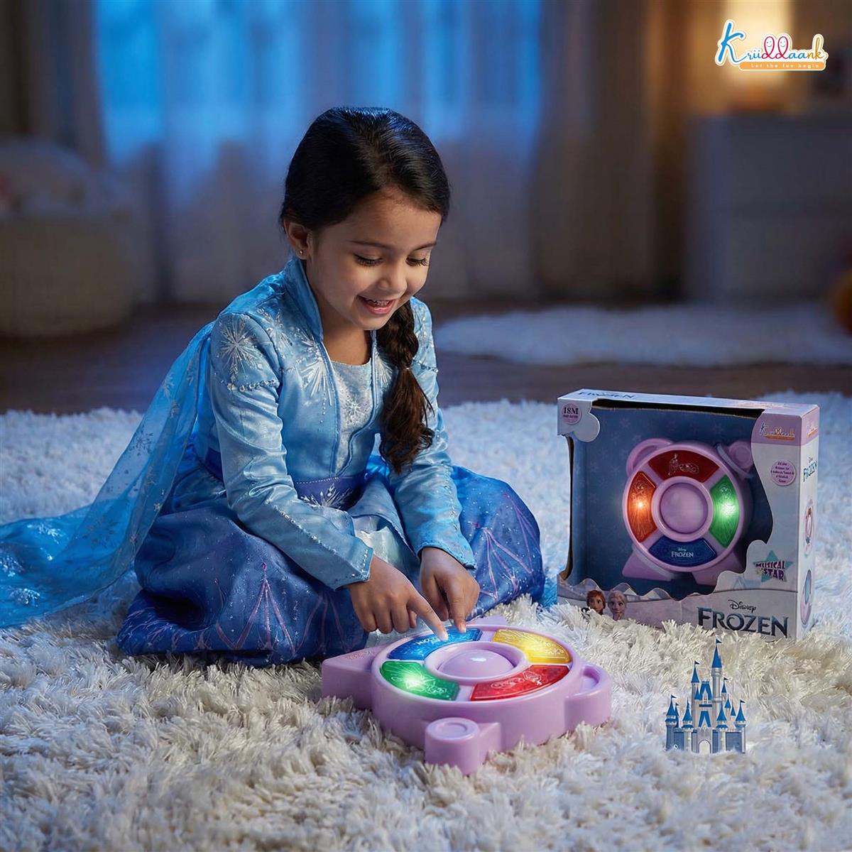 Frozen Theme Music Star Set for Kids - Elsa & Anna Musical Toy with 4 Animal Sounds & 4 Tones, Light & Sound Educational Guitar Toy for Toddlers, Girls 3+ Years (Turkish Blue)