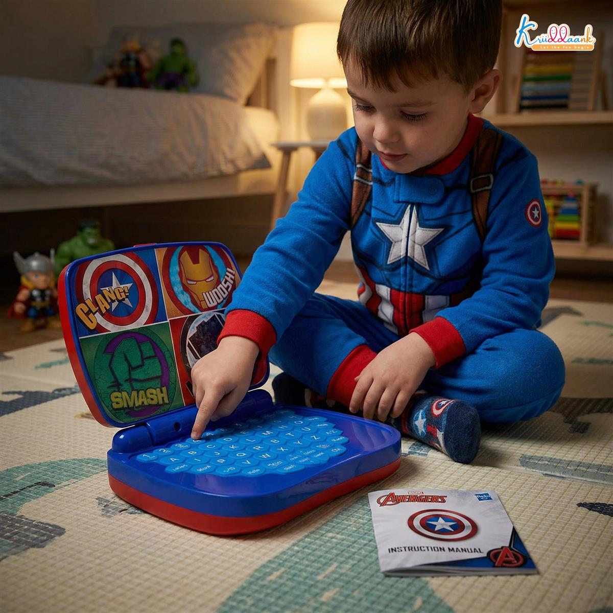 Avengers Theme Educational Laptop Without Screen for Kids | Interactive Music, Alphabet & Number Learning Toy for 3+ Year Olds | Screen-Free, Safe & Durable Early Learning Toy (Red)