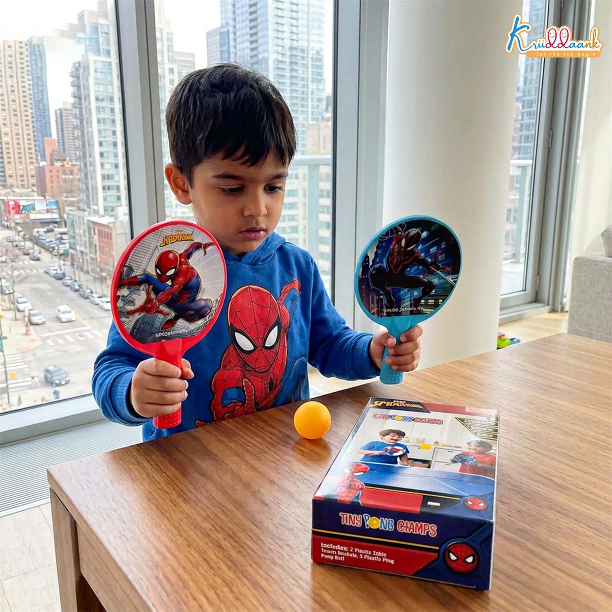 Kriiddaank Spiderman Tiny Pong Champs - Paddle Racket Set with Ball for Kids | Indoor & Outdoor Table Tennis Sports Toy for Boys & Girls Age 3+ | Superhero Themed Active Play Set