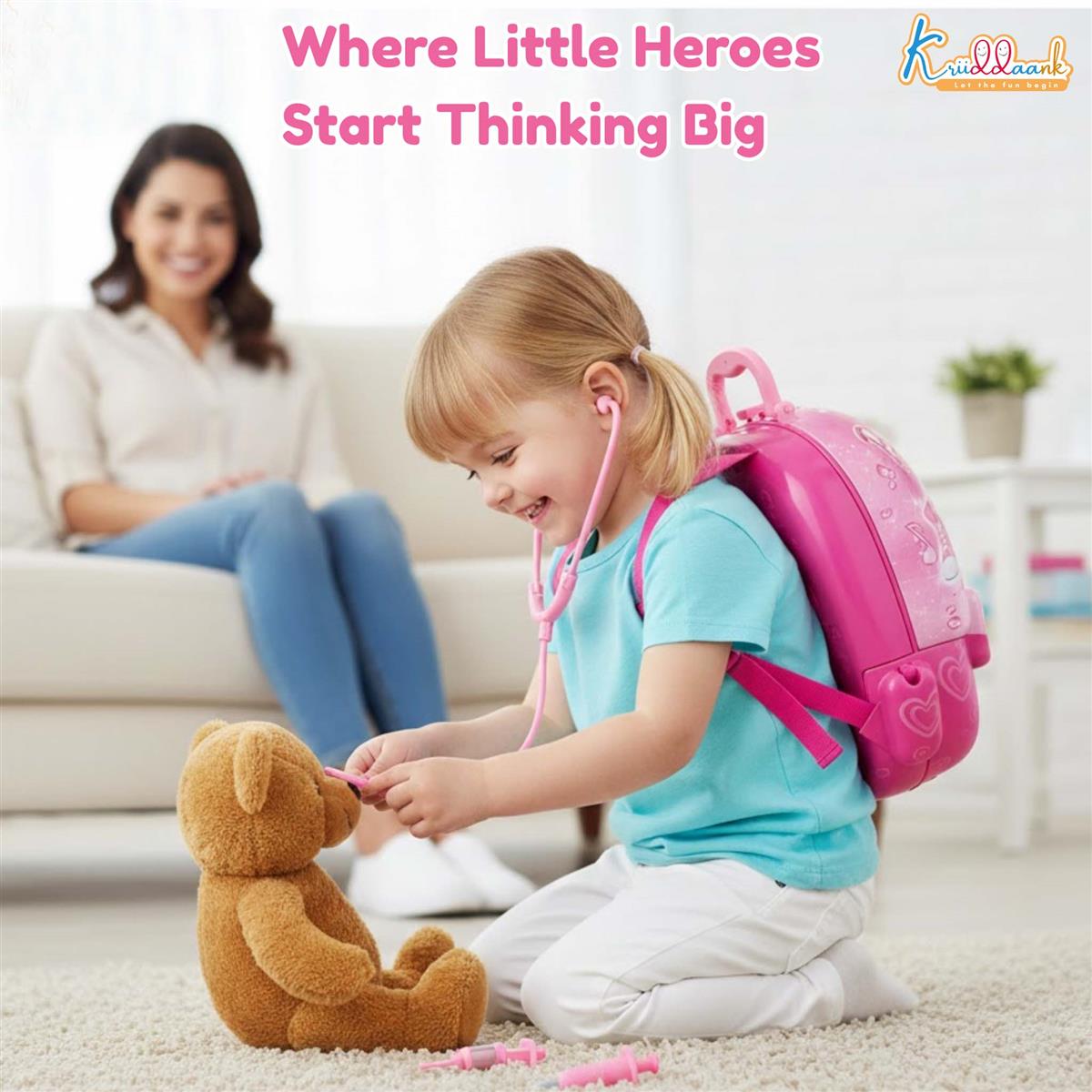 Barbie Kids' Portable 2-in-1 Doctor Kit Backpack & Suitcase with Lights and Sounds - 8 Piece Pretend Play Medical Set for Girls & Boys Ages 3+ - Educational Roleplay Toy (Pink)