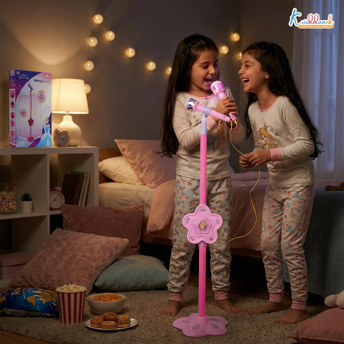 Disney Princess Portable Karaoke Microphone for Kids with Adjustable Stand (Up to 106cm) - Pink Wireless Musical Toy for Girls, Bluetooth & USB Connectivity, Ages 3+