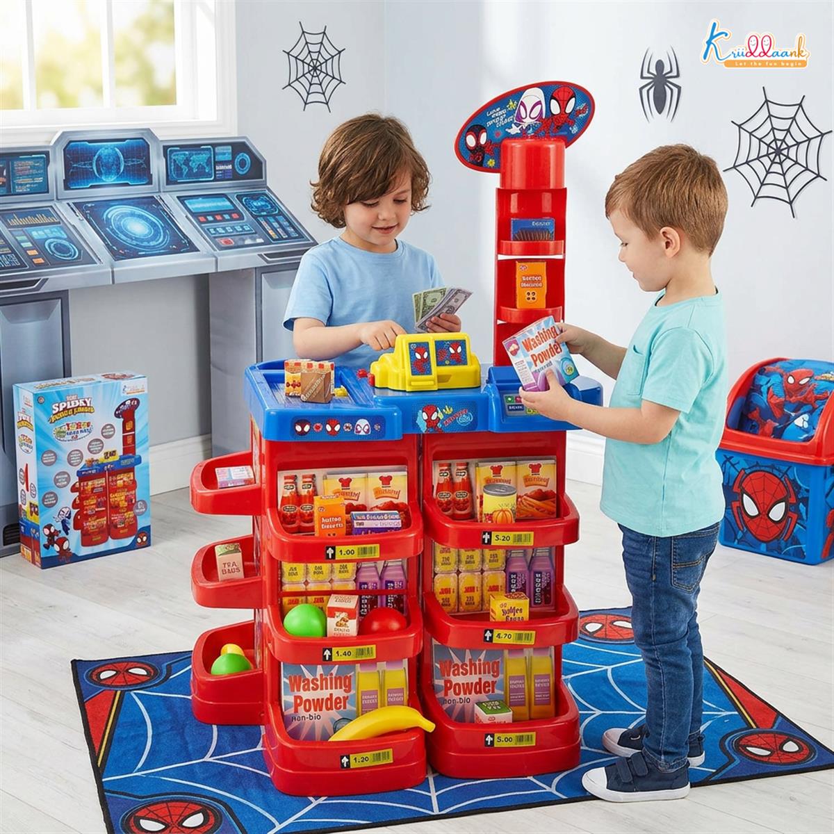 Spiderman Super Market Interactive Grocery Store Playset for Kids 5+ Years - Electronic Cash Register with Sound, Weighing Scale & 20 Shop Accessories - Marvel Avengers Pretend Play Toy, 91cm Tall