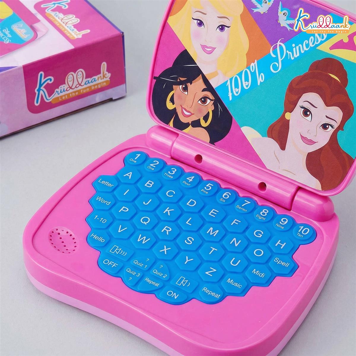 Princess Educational Laptop for Kids - Interactive ABC & 123 Learning Toy for Girls 3+ Years, Sound & Music Modes, Portable Screen-Free Educational Game, Pink Disney Princess Theme Gift