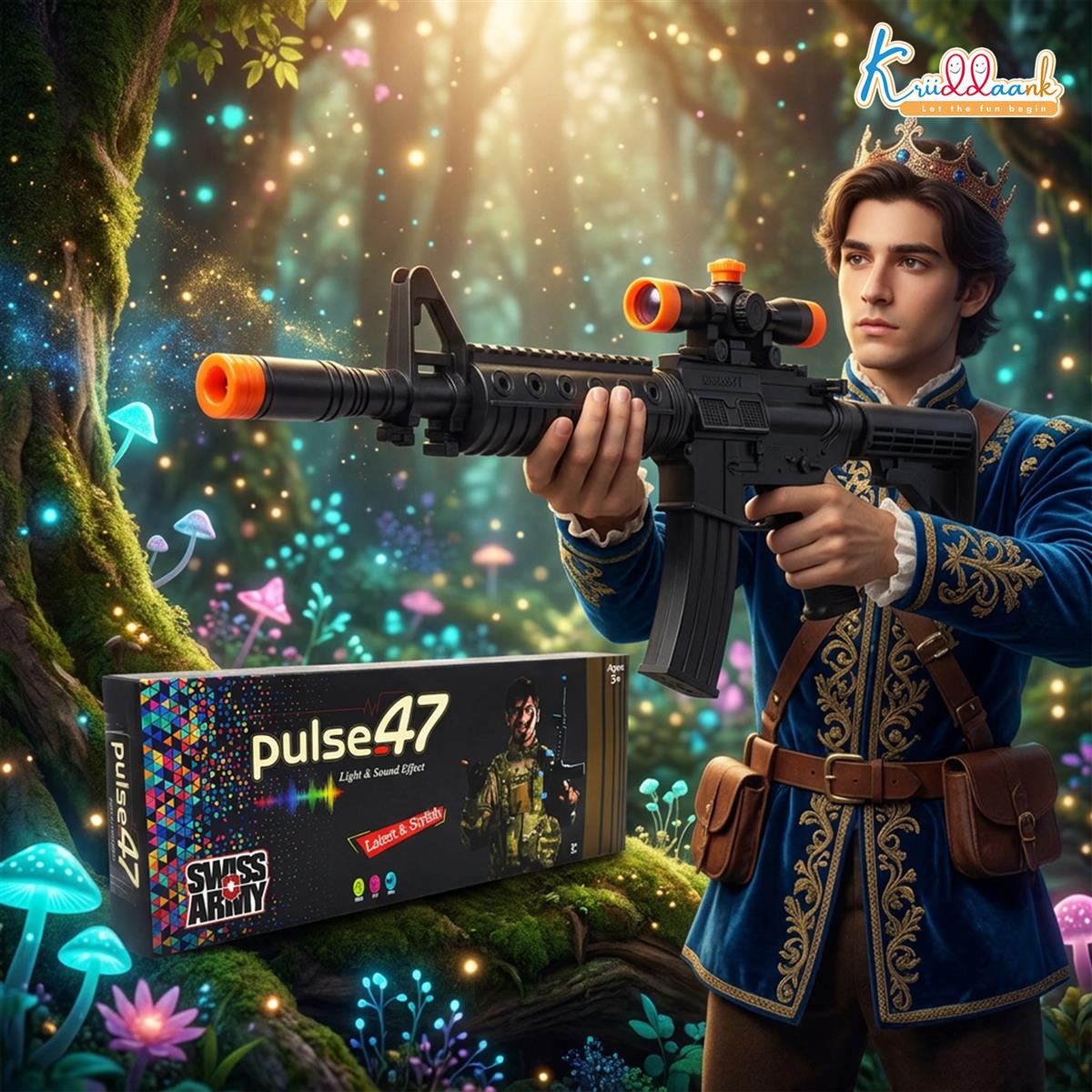 Kriiddank AK-47 Style Toy Rifle - Realistic Battery Operated Soft Bullet Blaster with Lights, Sound & Bayonet - Safe Action Shooting Playset for Kids 3+ Years, Multicolor