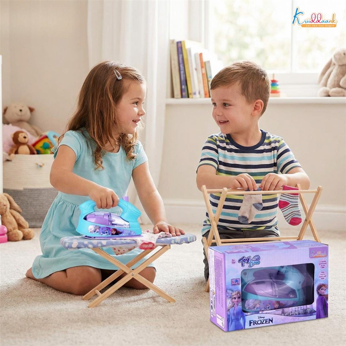 Frozen Household Press Iron Toy for Kids - Realistic Pretend Play Ironing Set with Moving Beads, Lights & Vibration - Educational Role Play Toy for Boys & Girls 3+ Years - Turkish Blue