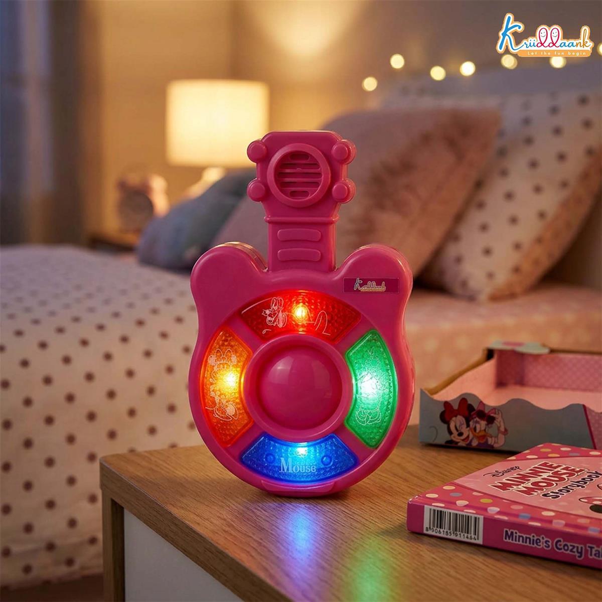 Minnie Mini Music Guitar for Kids - Portable Musical Toy with Interactive Buttons & Sound Effects, Battery Operated Educational Instrument for Toddlers, Durable Pink Guitar Toy (Ages 3+)