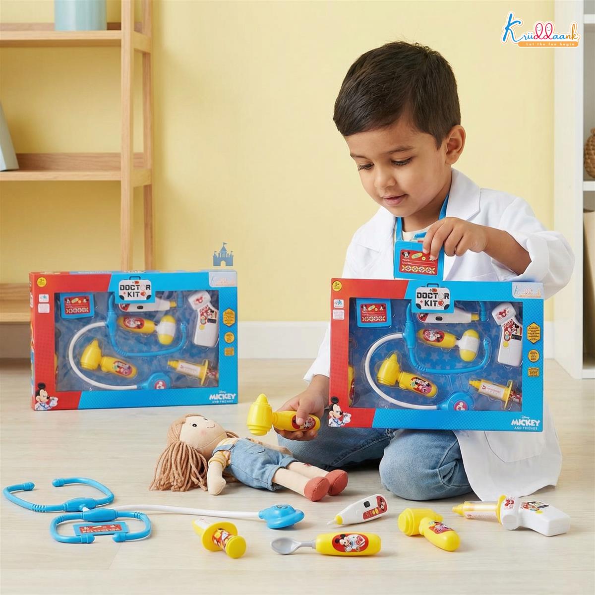Disney Mickey Mouse Theme Doctor Set for Kids with Light & Sound Stethoscope - 8-Piece Medical Kit for Pretend Play, Educational Toy for Toddlers Aged 3+, Safe & Interactive Disney Toy
