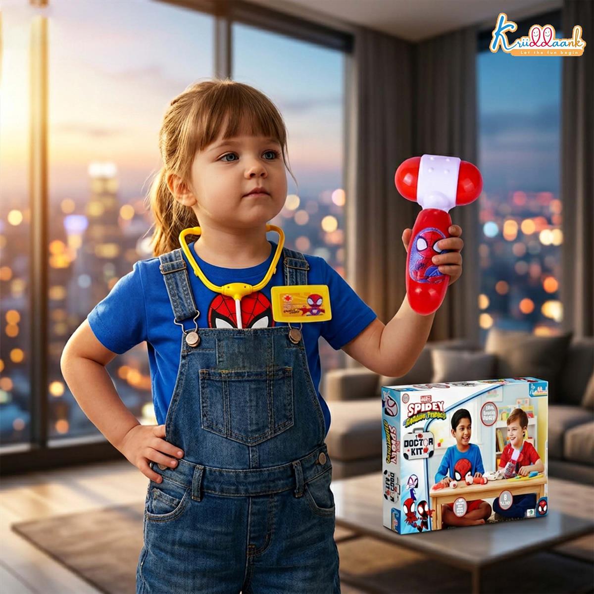 Kriiddaank Spiderman Doctor Kit for Kids, 8-Piece Blue Medical Role Play Set, Superhero Pretend Play Physician Set with Stethoscope, Reflex Hammer & Syringe, Educational Toys for Kids 3+ Years