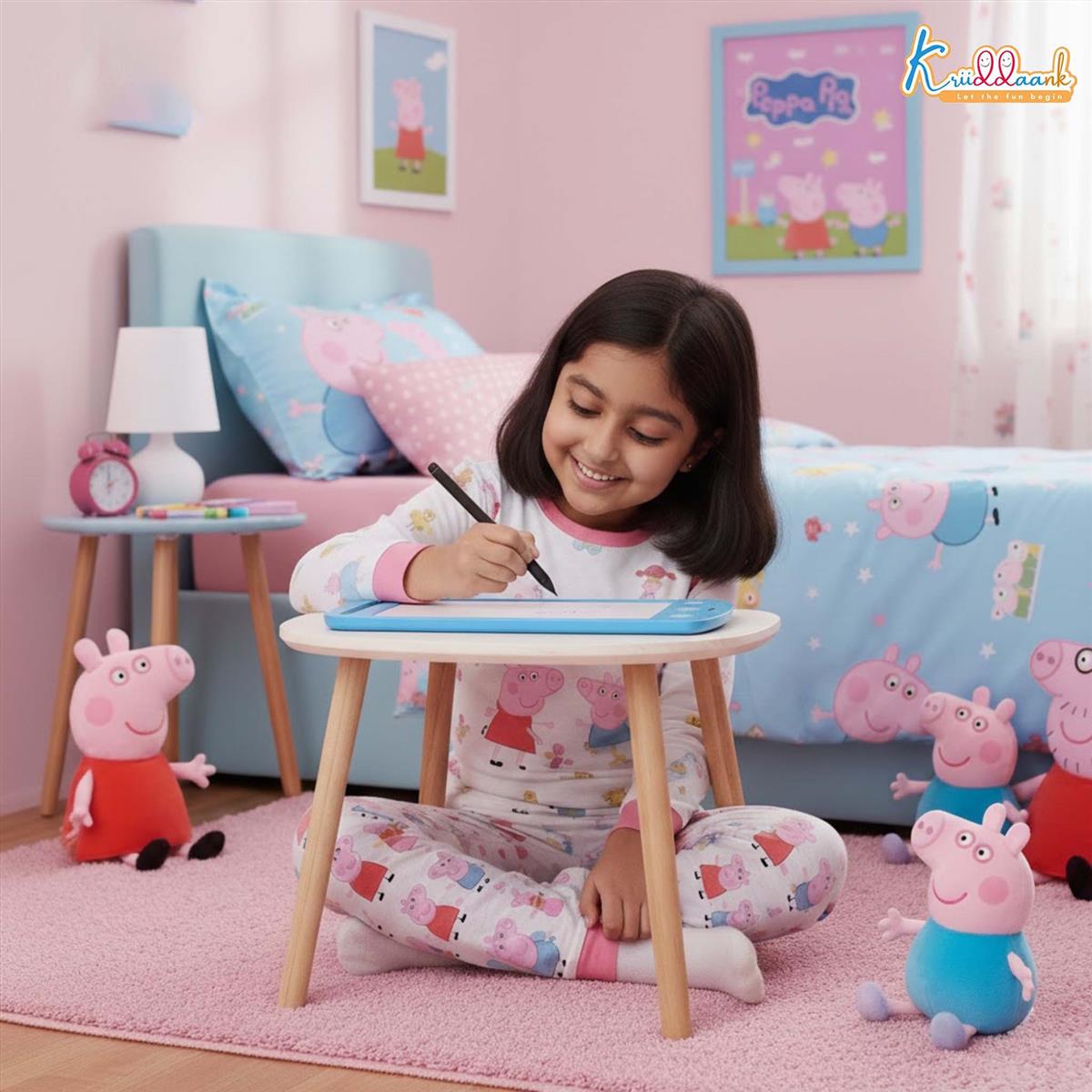 Kriiddaank Peppa Pig 10.5 Inch LCD Writing Tablet & Drawing Pad for Kids - Rewritable Electronic Travel Slate, Birthday Gift for Boys & Girls 3-9 Years, Pink Peppa Theme Educational Toy Board