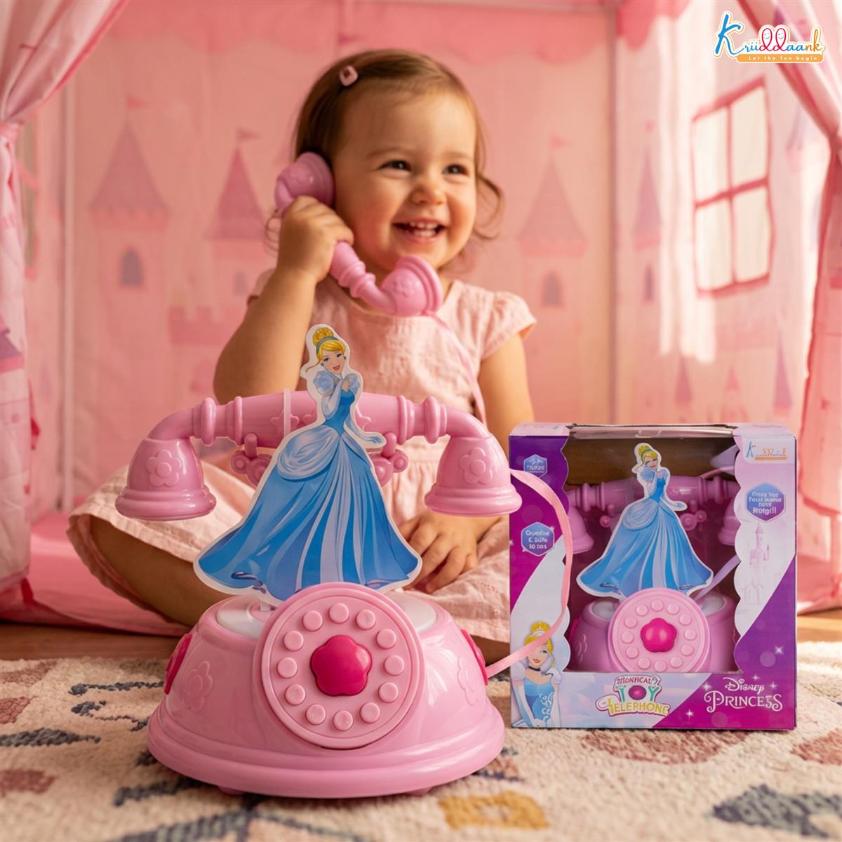 Kriiddaank Princess Talking Telephone Toy - Interactive Pretend Play Landline Phone with Music & Sounds for Girls 3+ Years - Pink Educational Electronic Toy - Ideal Birthday Gift for Kids