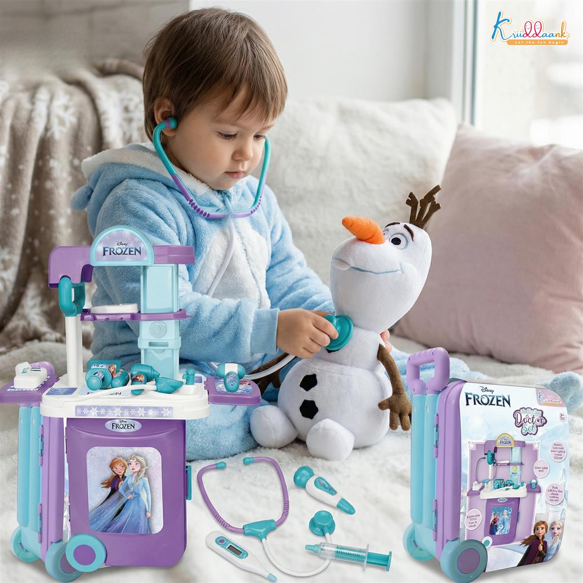 Kriiddaank Frozen Theme Doctor Set for Kids - Elsa & Anna Portable Medical Trolley Playset with Lights - Educational First Aid Kit Toy for Girls 3+ Years - Perfect Birthday Gift, Turkish Blue