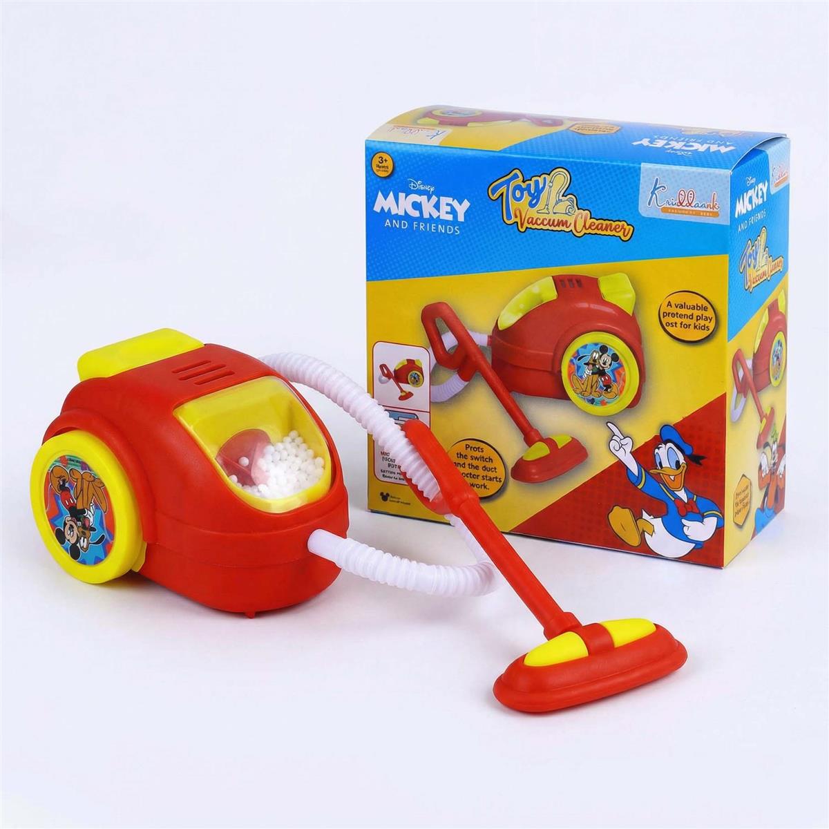 Mickey Theme Mini Vacuum Cleaner for Kids - Educational Pretend Play Toy with Realistic Vibration & Lights - Fun Housekeeping Learning Toy for Toddlers & Disney Fans, 3+ Years (Red)
