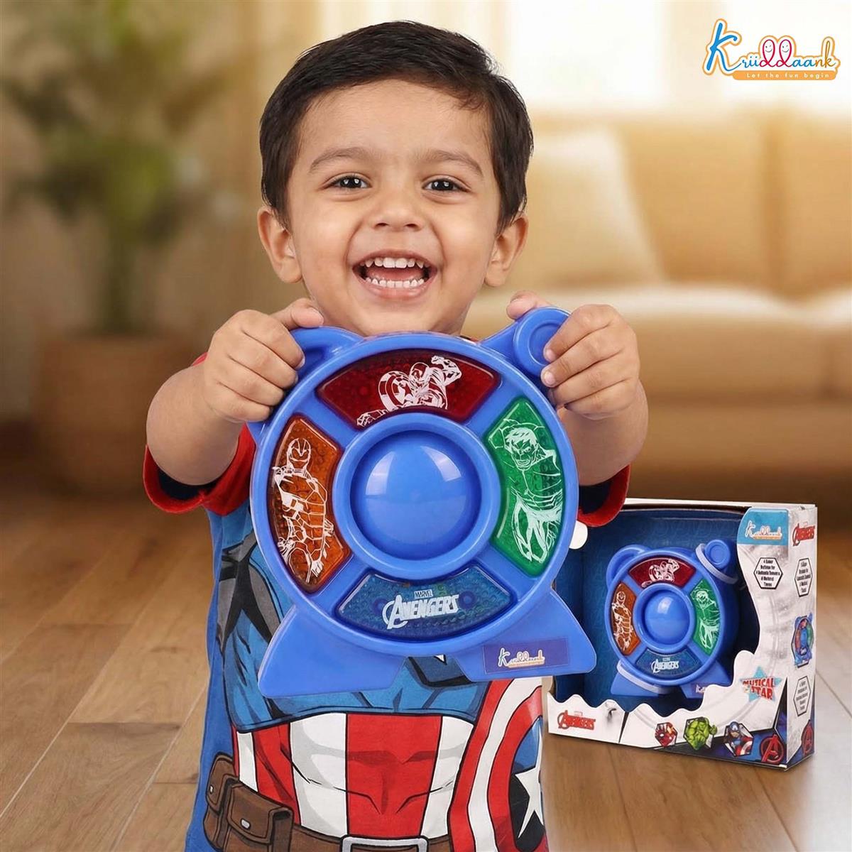Marvel Avengers Theme Music Set - Star Shaped Guitar Toy for Kids with Lights & Sounds - Portable Educational Musical Toy for Toddlers 3+ Years - Interactive Superhero Gift
