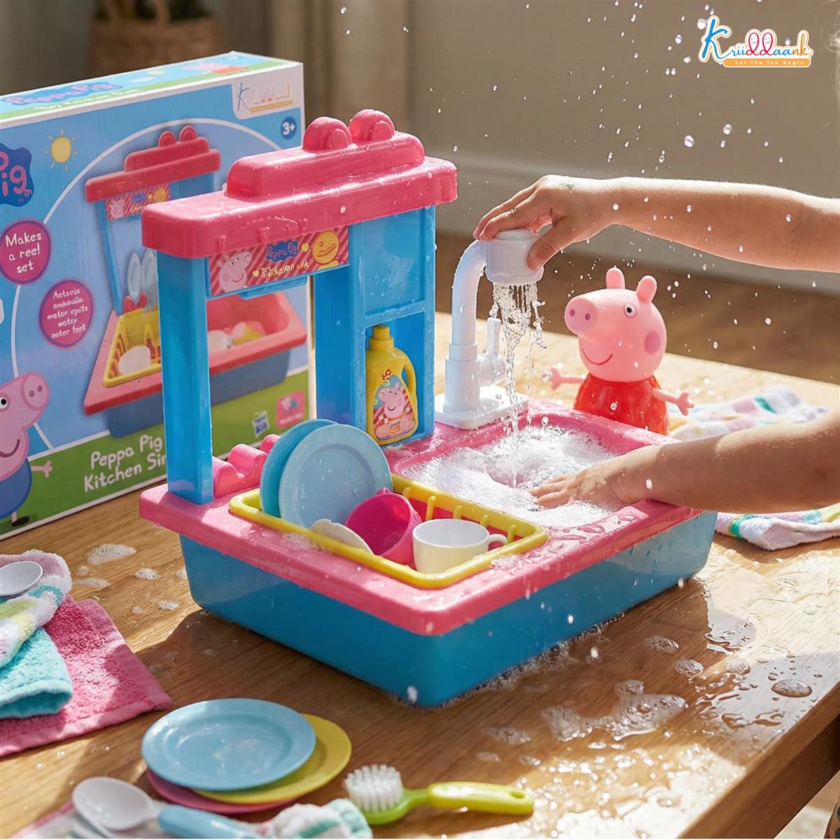 Hasbro Peppa Pig Kitchen Toy Set for Girls with Electric Running Water Sink, Electronic Kettle with Lights & Sounds, 22 Pcs Pretend Play Cooking & Baking Playset, Ideal Gift for Kids Ages 3+