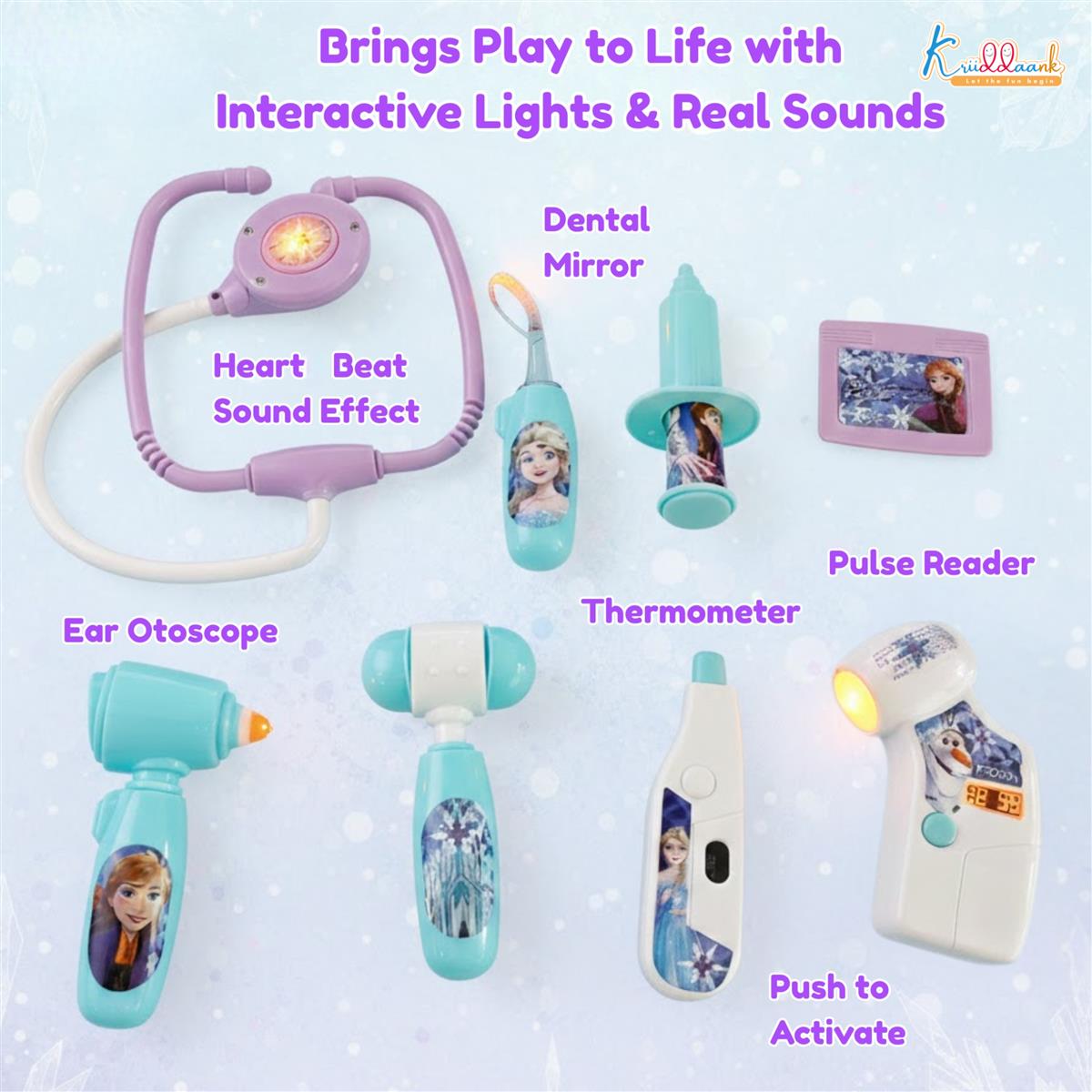 Disney Frozen Elsa & Anna Doctor Kit for Kids - 8 Piece Medical Toy Set with Light & Heartbeat Sound Effects - Interactive Pretend Play Doctor Set for Girls Aged 3+ - Safe & Educational Gift