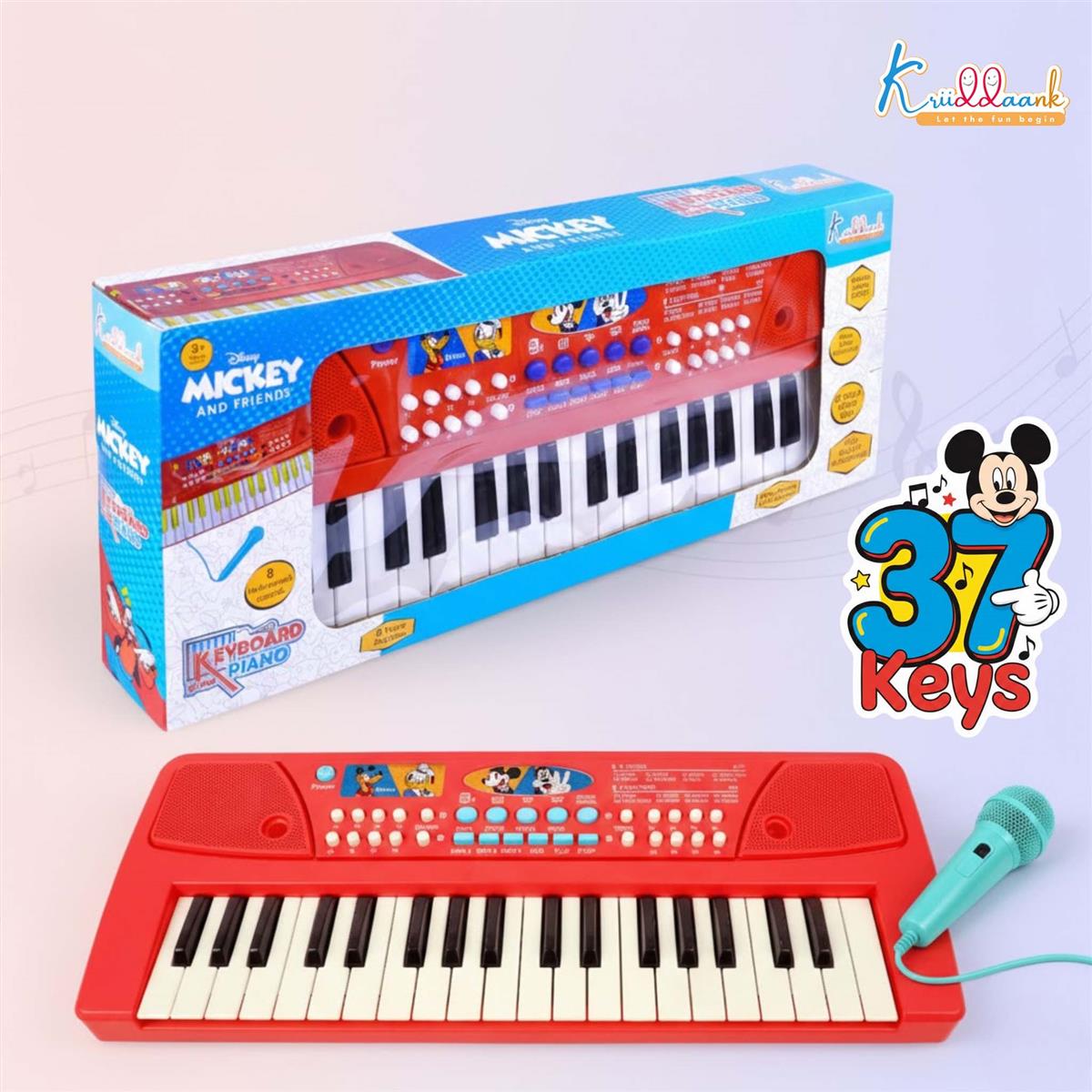 Mickey 37-Key Keyboard Piano for Kids with Microphone | 8 Rhythms & 8 Instrument Sounds, USB & Battery Powered | Musical Educational Toy for Boys & Girls Age 3+ - Red