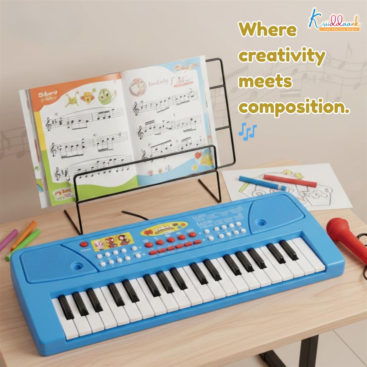 Spiderman Keyboard Piano for Kids - 37 Keys Musical Toy with Microphone, 8 Rhythms, 8 Tones, USB & Battery Powered, Learning & Educational Instrument Gift for Boys and Girls Ages 3+ (Blue)