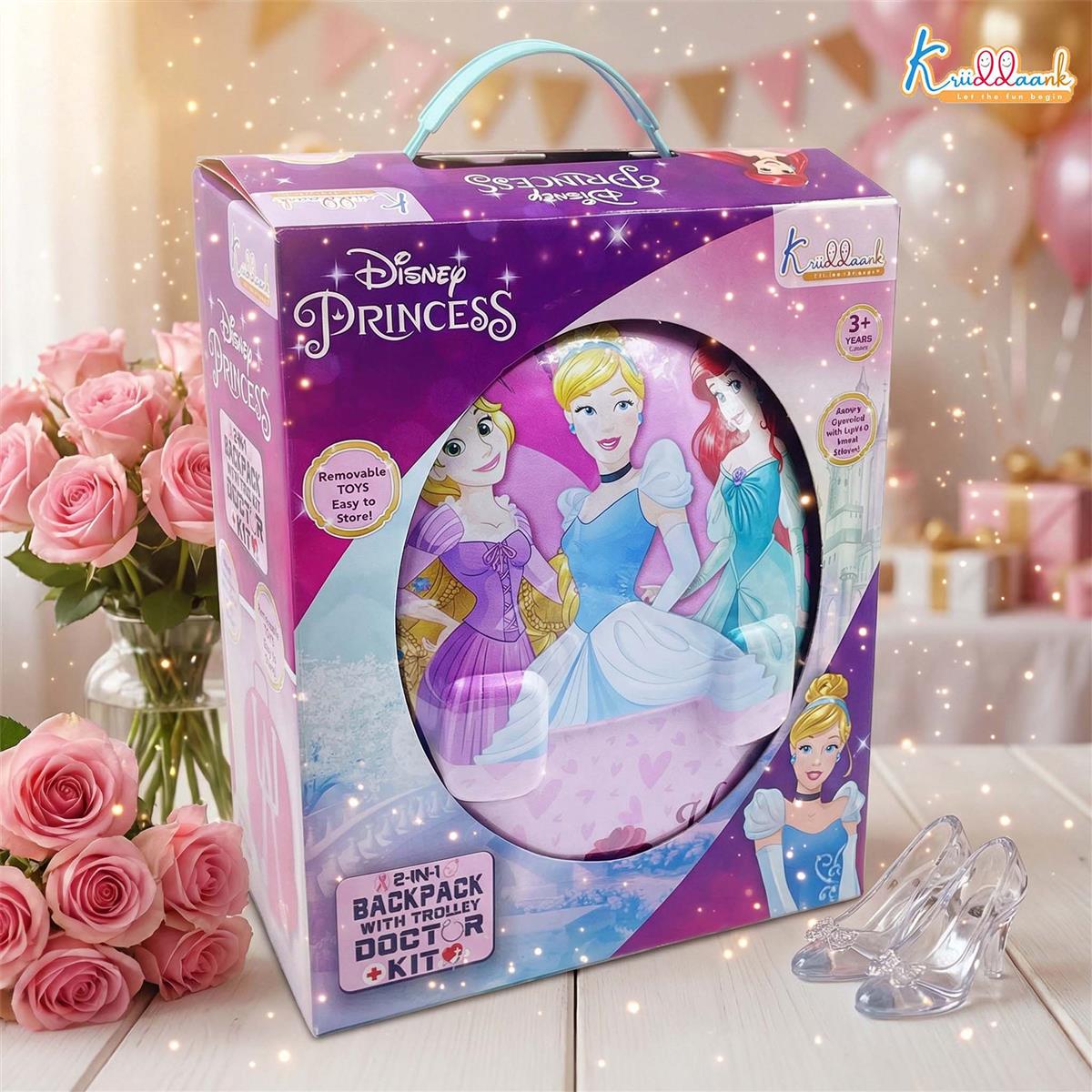 Kriiddaank Princess Backpack Doctor Set for Kids - 8 Pcs Medical Kit with Stethoscope, Syringe & Accessories, Portable Pretend Play Toy for Girls 3+ Years Old (Non-Electric, Pink)