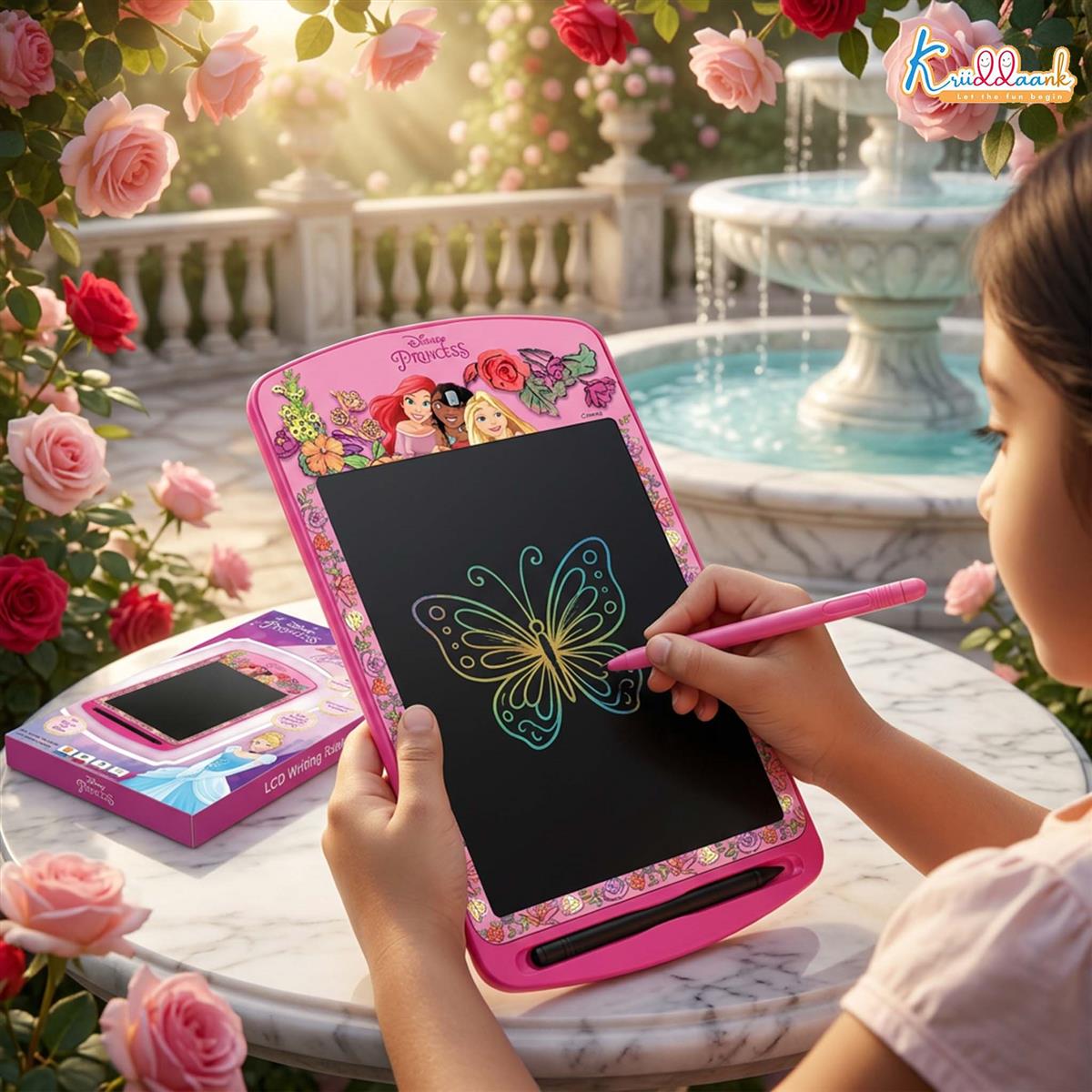 Kriiddaank Princess 10.5 Inch LCD Writing Tablet for Kids, Electronic Drawing Pad & Doodle Board, Reusable Travel Slate for Girls, Educational Birthday Gift for 3 4 5 6 7 8 9 10 Year Olds, Pink