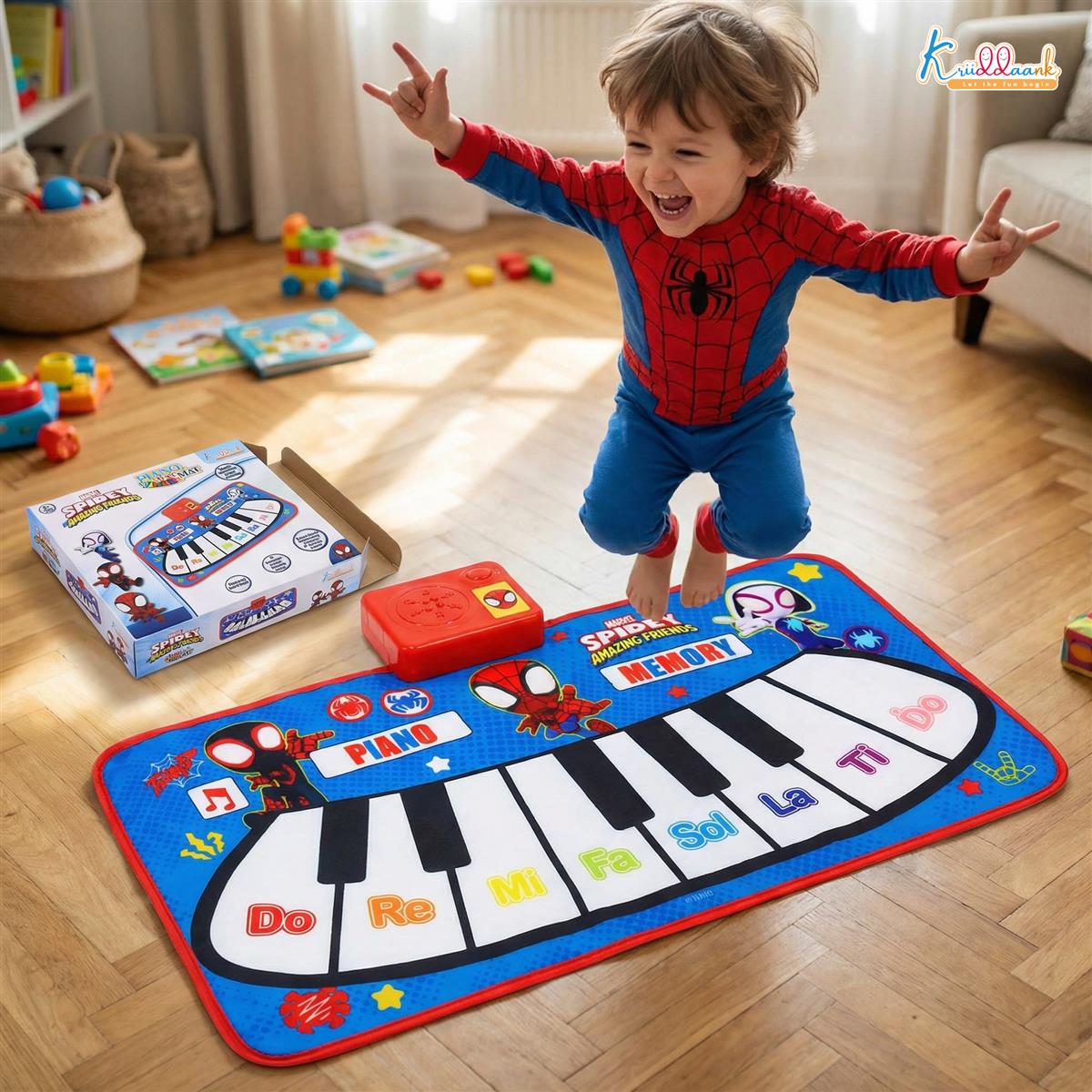 Spiderman Piano Music Play Mat for Kids - Interactive Touch Sensitive Floor Keyboard with 8 Piano Keys & 3 Function Modes, Portable Roll-Up Educational Toy for Toddlers & Children 3+ Years Old